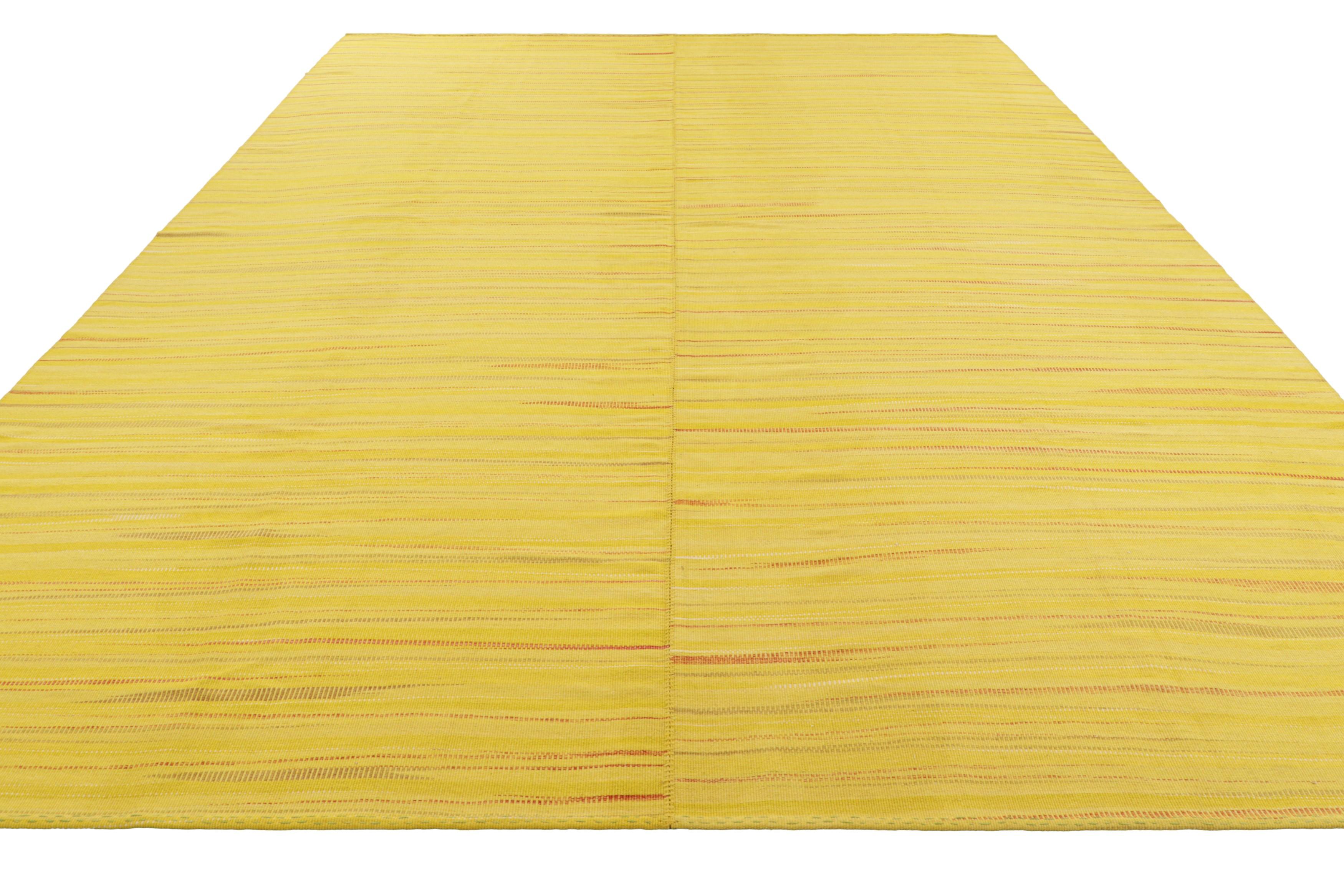 Hand-Woven Rug & Kilim’s Oversized Contemporary Kilim in Yellow with Stripes For Sale