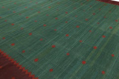 Oversized Rug & Kilim’s Contemporary Solid Dhurrie Rug in Blue and Green Tones