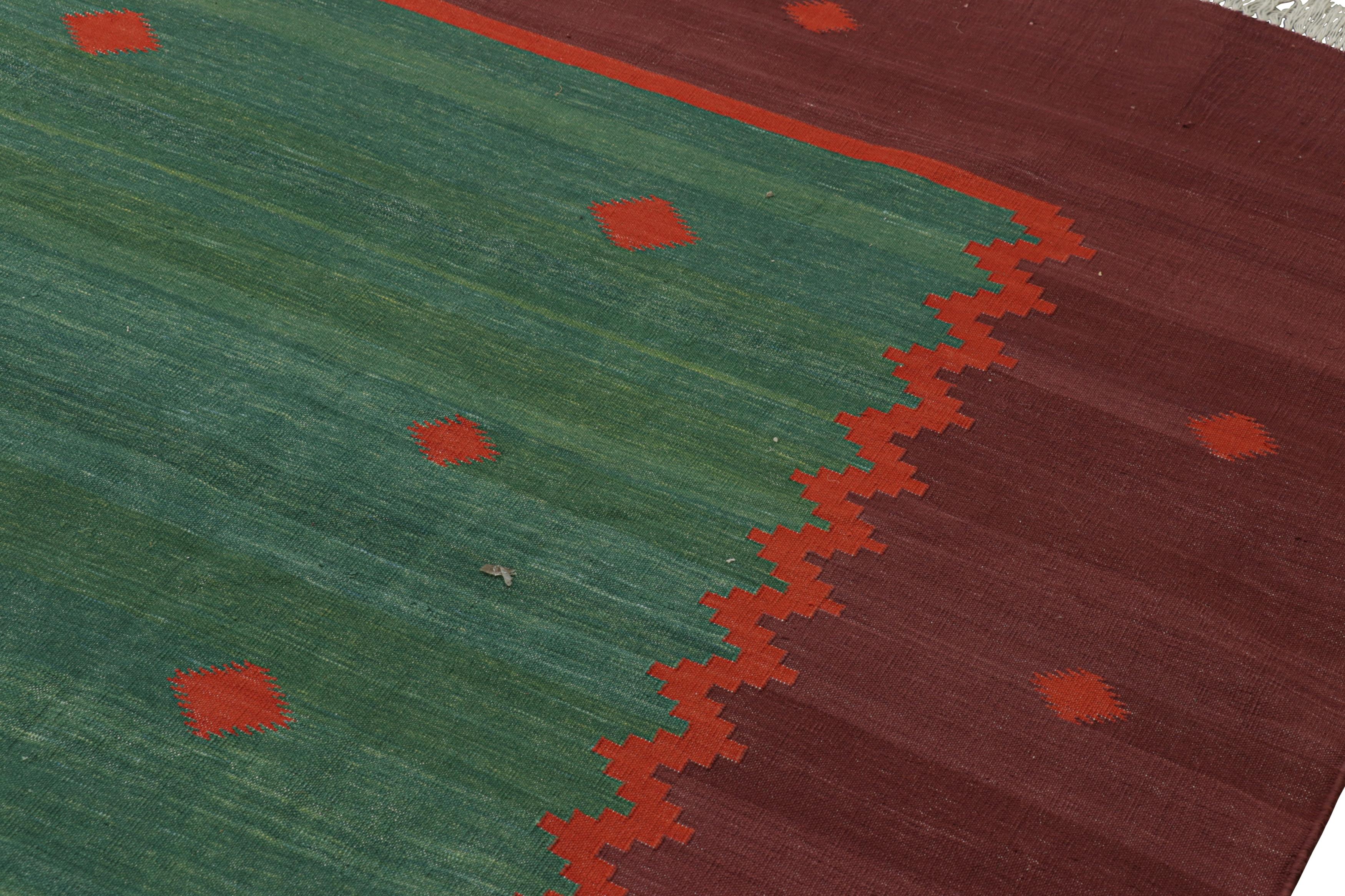 Alfombra contemporánea de Dhurrie maciza en tonos azules y verdes de Oversized Rug & Kilim Moderno en venta