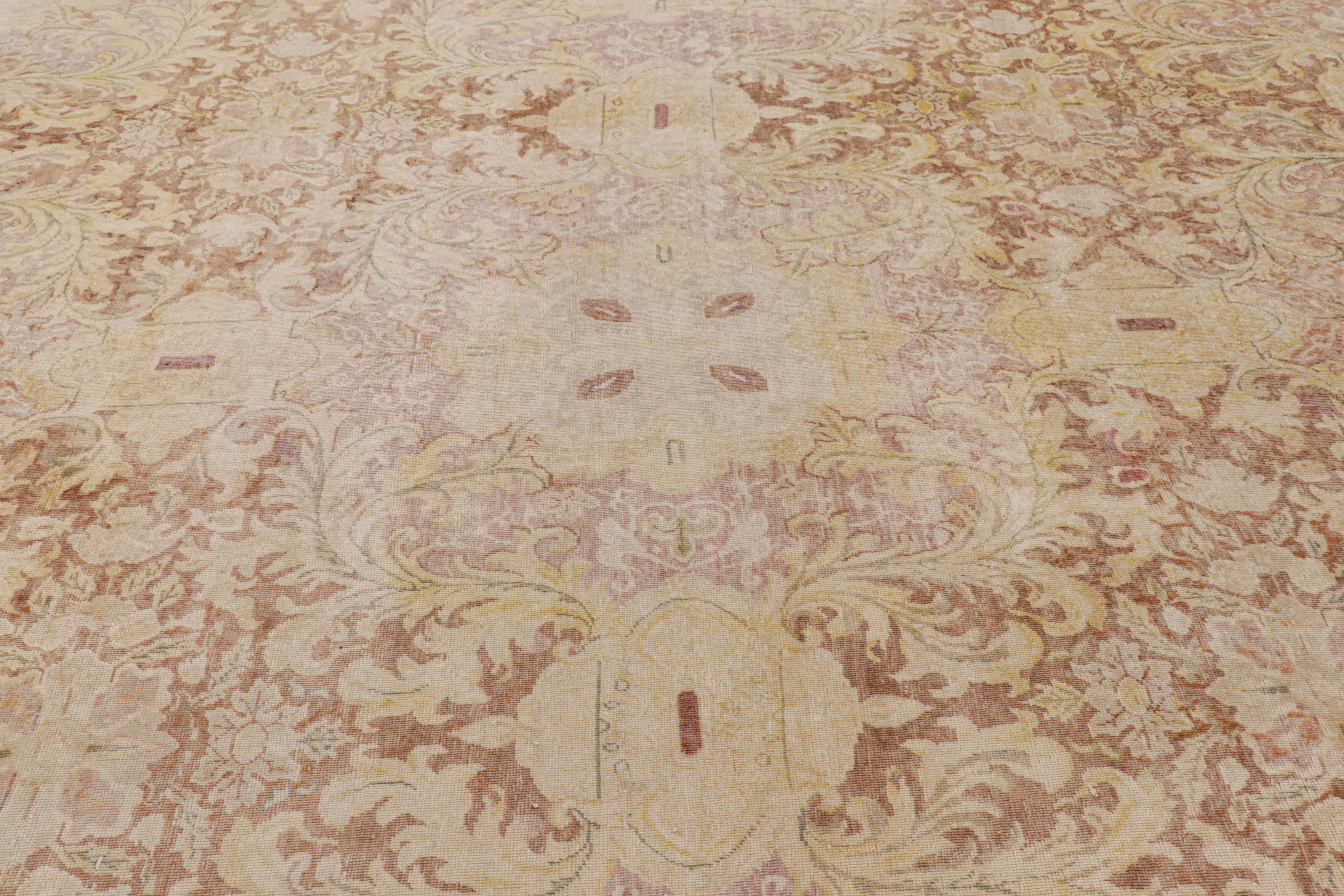 Art Deco Oversized Rug & Kilim’s European Style Square Rug with BeigeBrown Florals For Sale