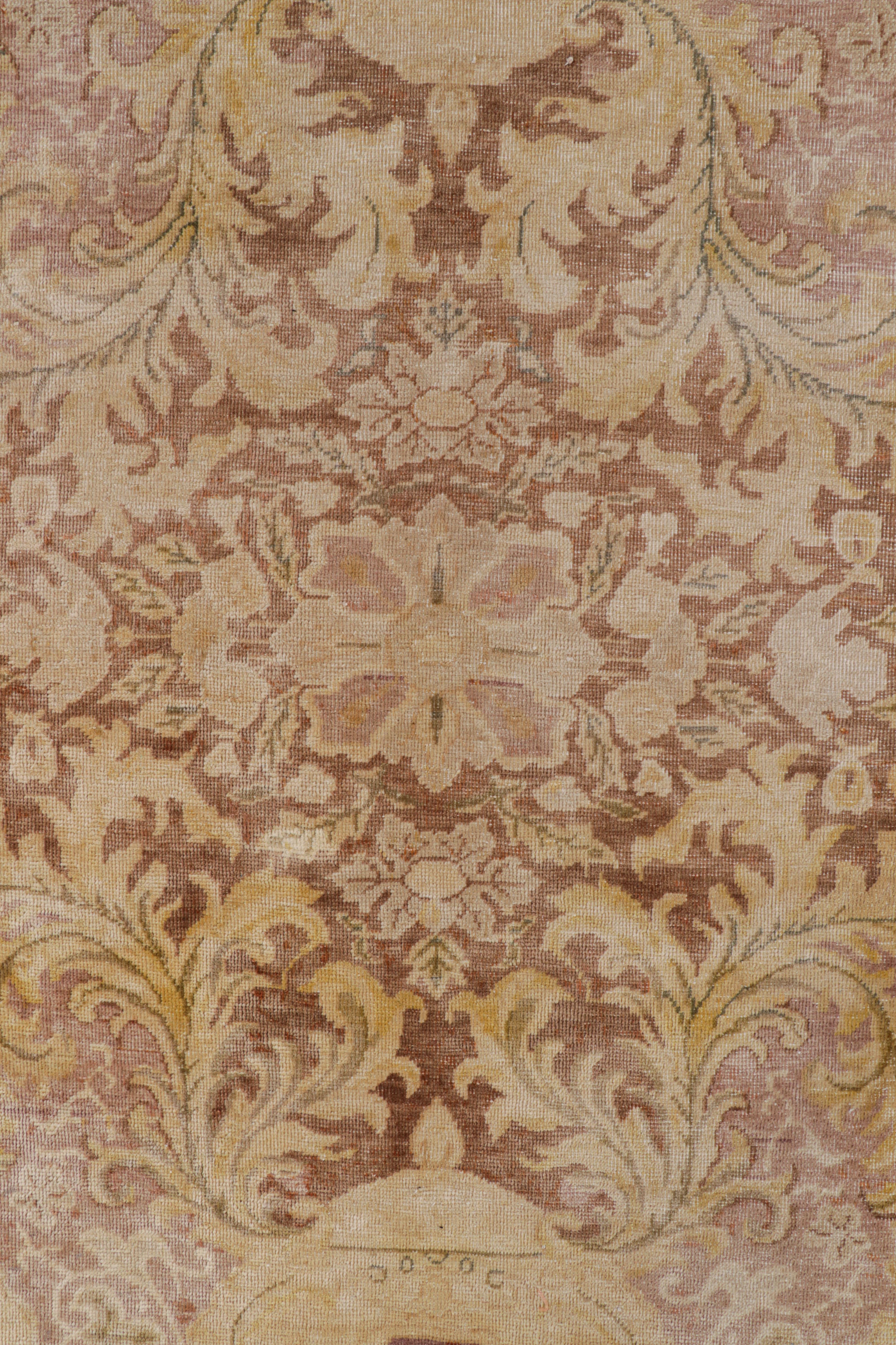 Indian Oversized Rug & Kilim’s European Style Square Rug with BeigeBrown Florals For Sale