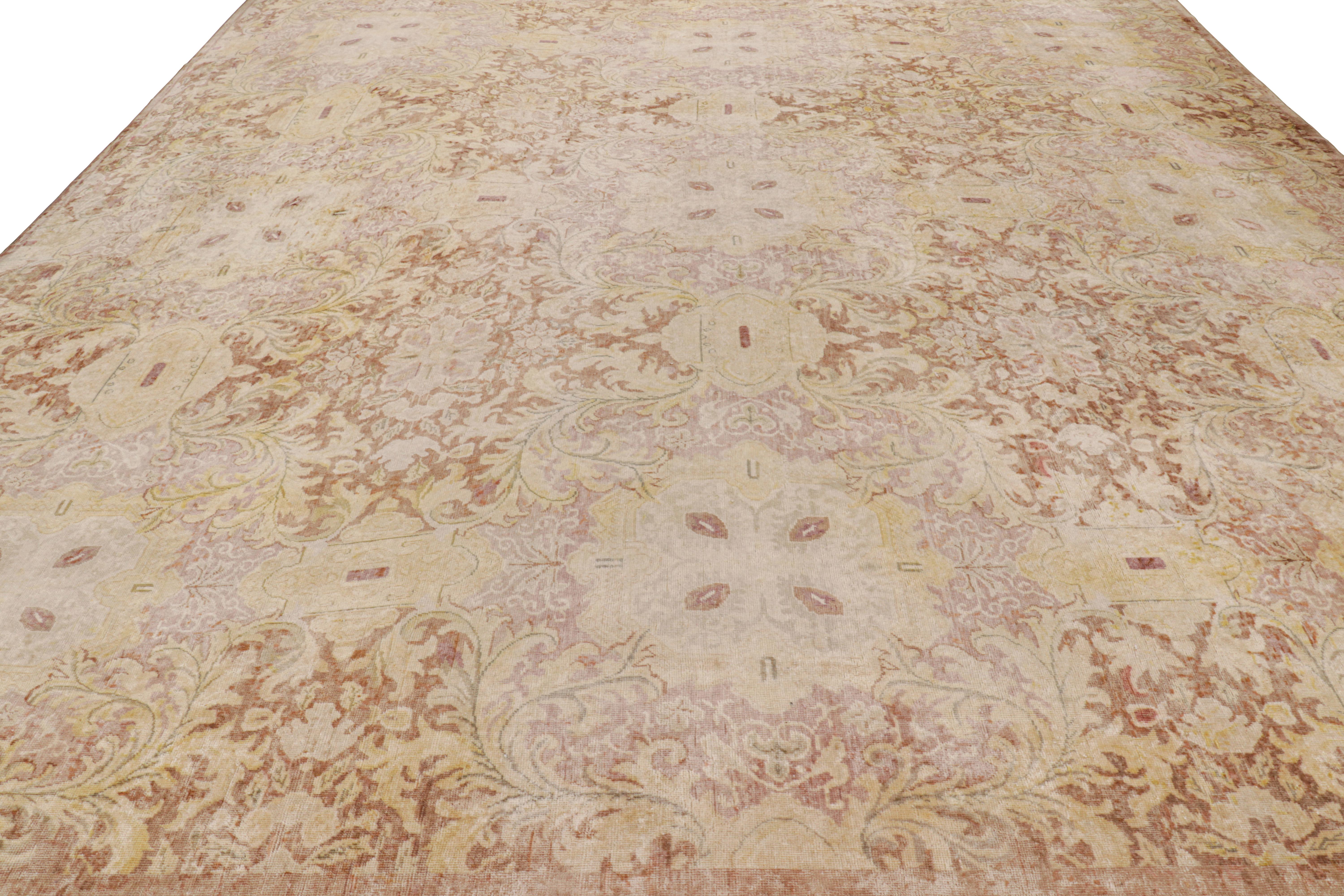 Oversized Rug & Kilim’s European Style Square Rug with BeigeBrown Florals In New Condition For Sale In Long Island City, NY
