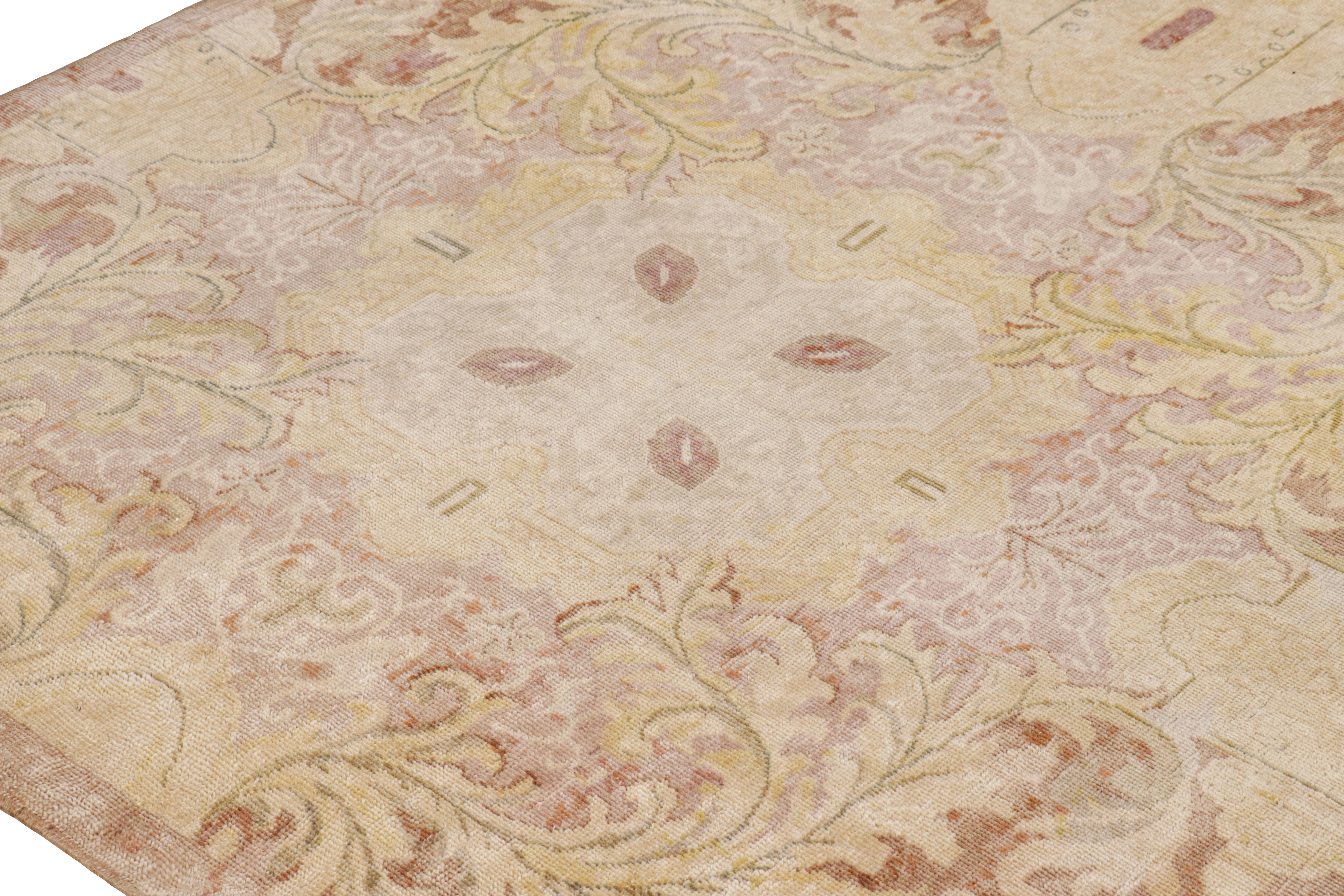 Contemporary Oversized Rug & Kilim’s European Style Square Rug with BeigeBrown Florals For Sale