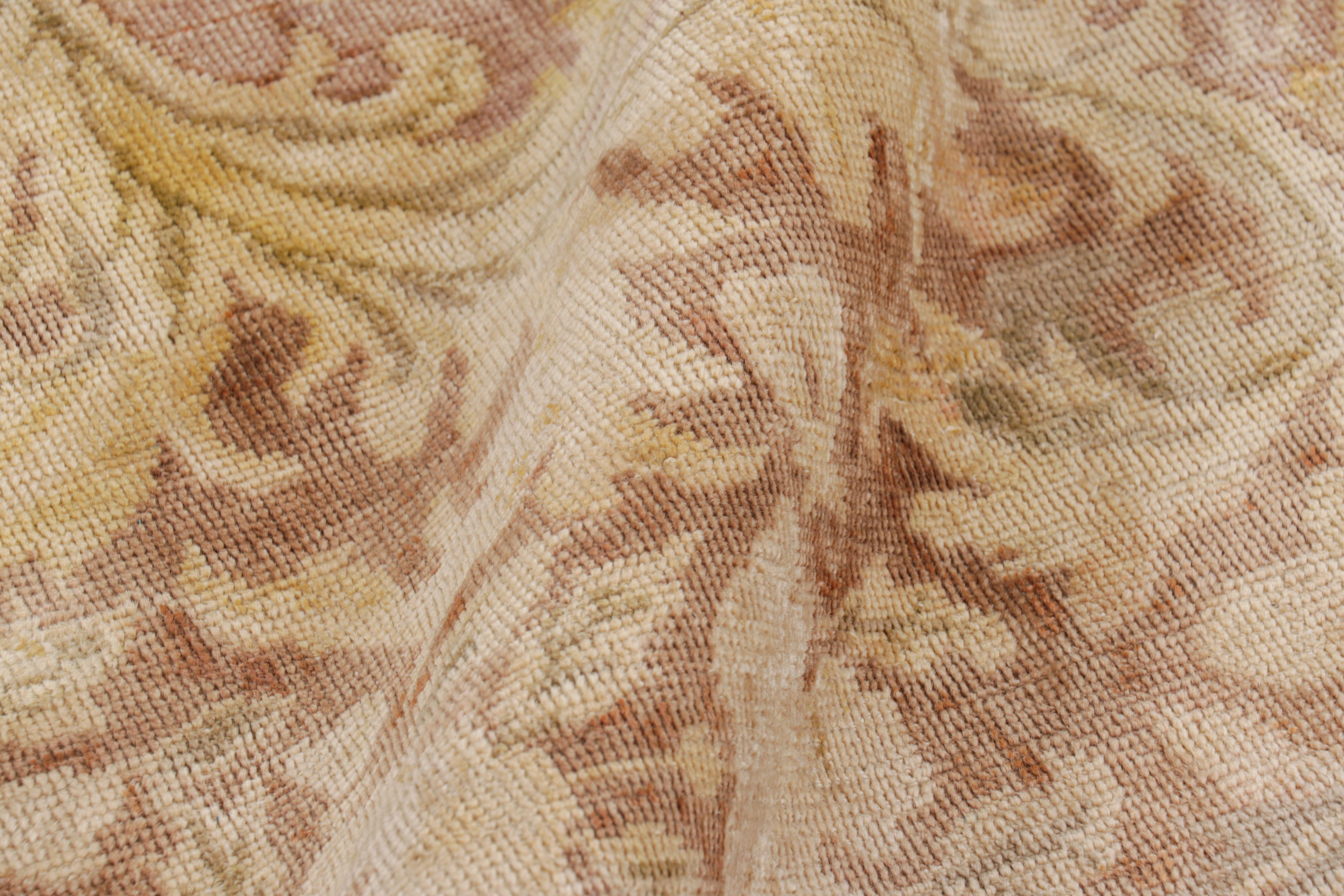 Laine Tapis surdimensionné & Kilim Tapis carré de style européen avec motifs floraux beige-brun en vente