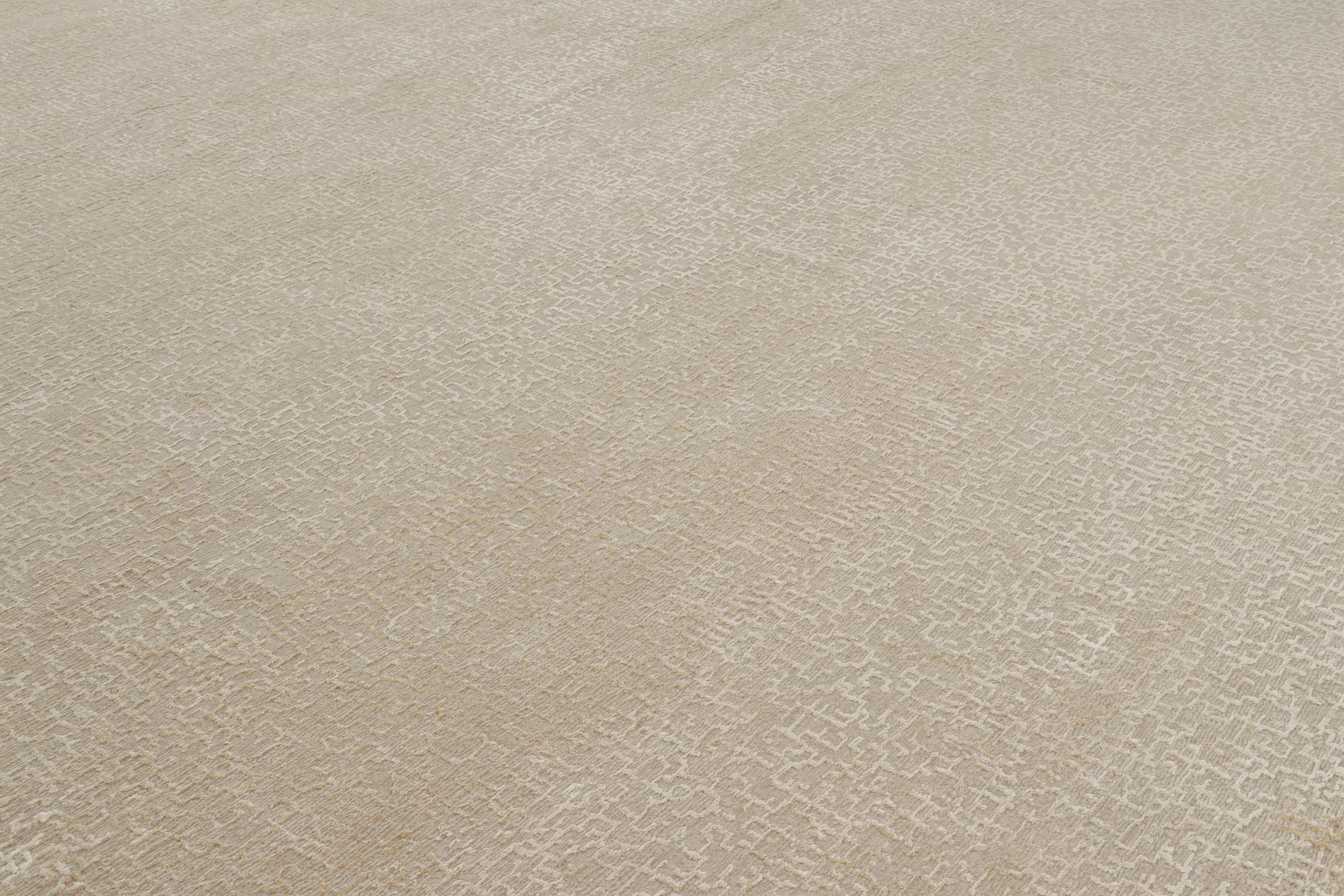 Hand-Knotted Oversized Rug & Kilim’s Modern Nepalese Rug with Beige & Cream Textural Patterns For Sale