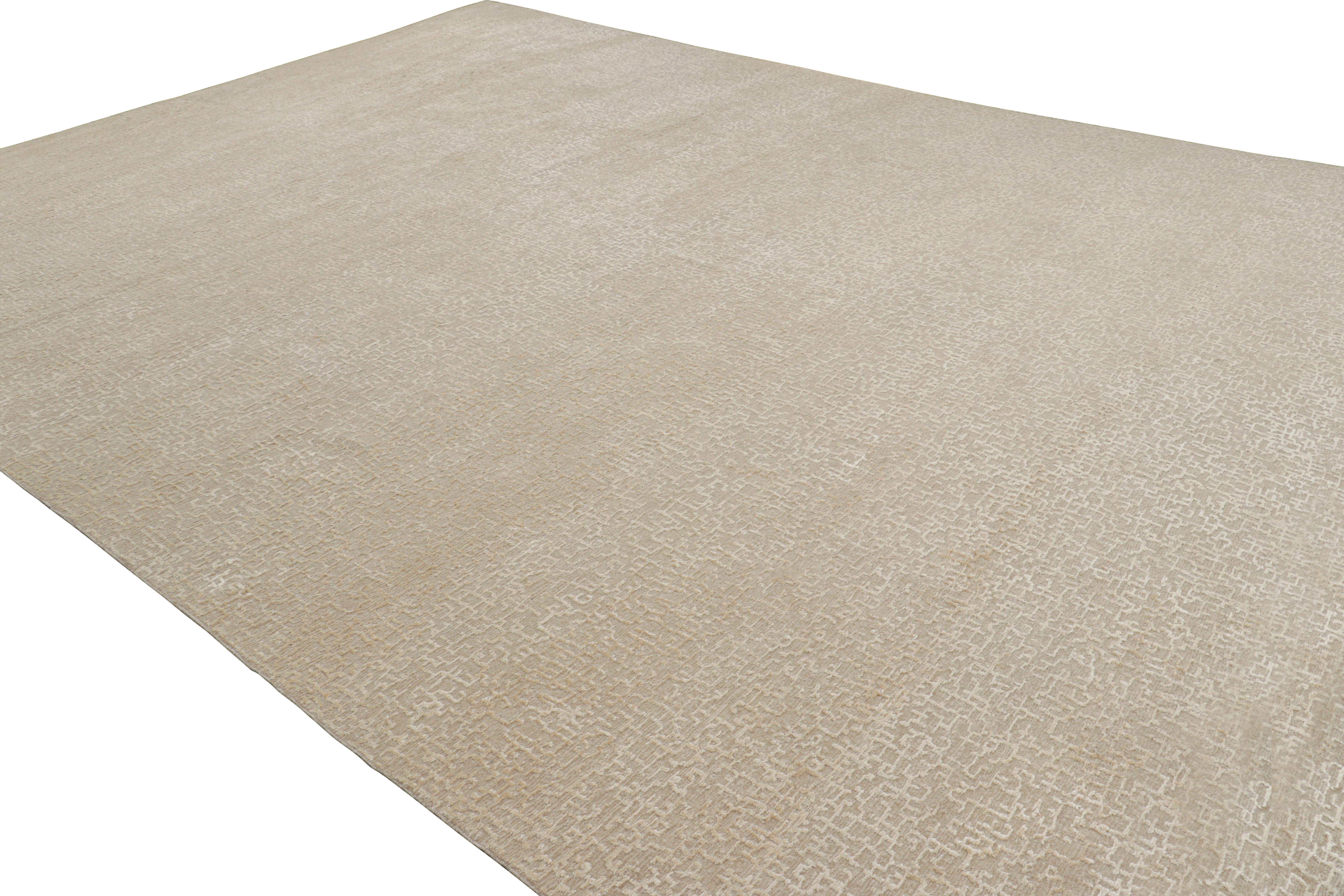 Contemporary Oversized Rug & Kilim’s Modern Nepalese Rug with Beige & Cream Textural Patterns For Sale