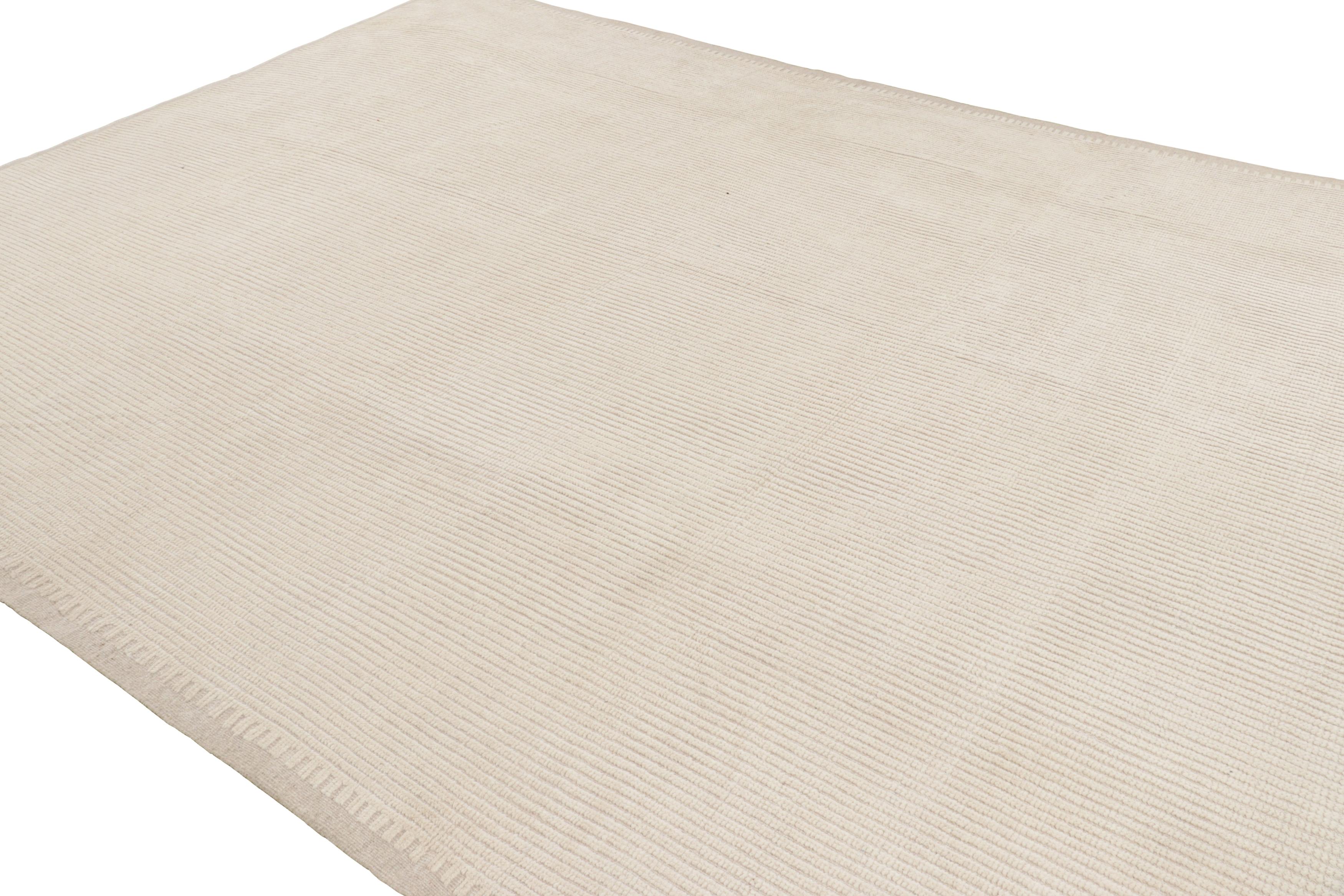 Annodato a mano Tappeto Oversize & Rug & Kilim: Tappeto moderno con texture in bianco crema e strisce a coste in vendita