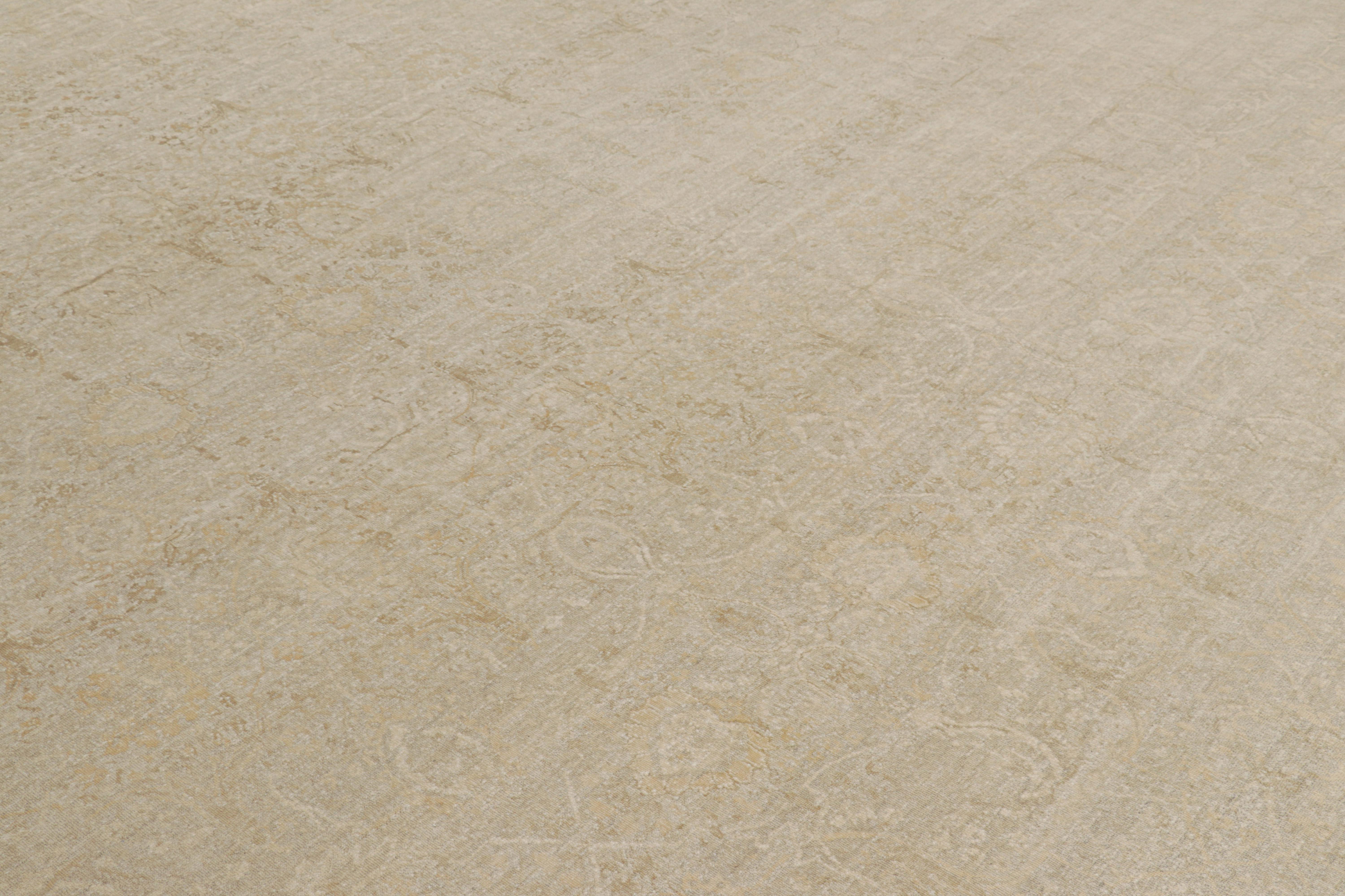 Modern Oversized Rug & Kilim’s Oushak Style Rug in Gray and Beige with Floral Patterns For Sale