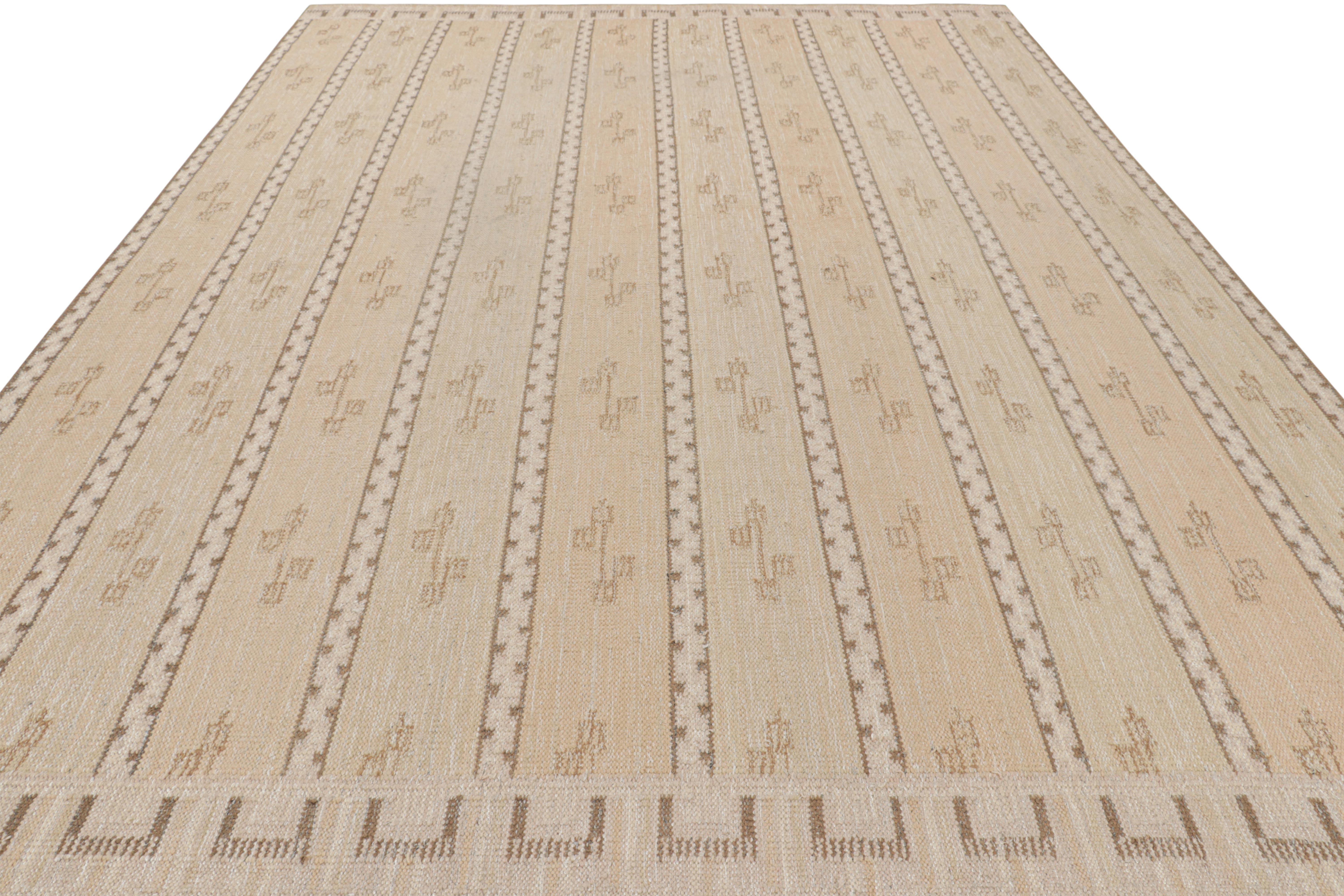Indian Oversized Rug & Kilim's Scandinavian Style Rug in Beige with Geometric Patterns For Sale