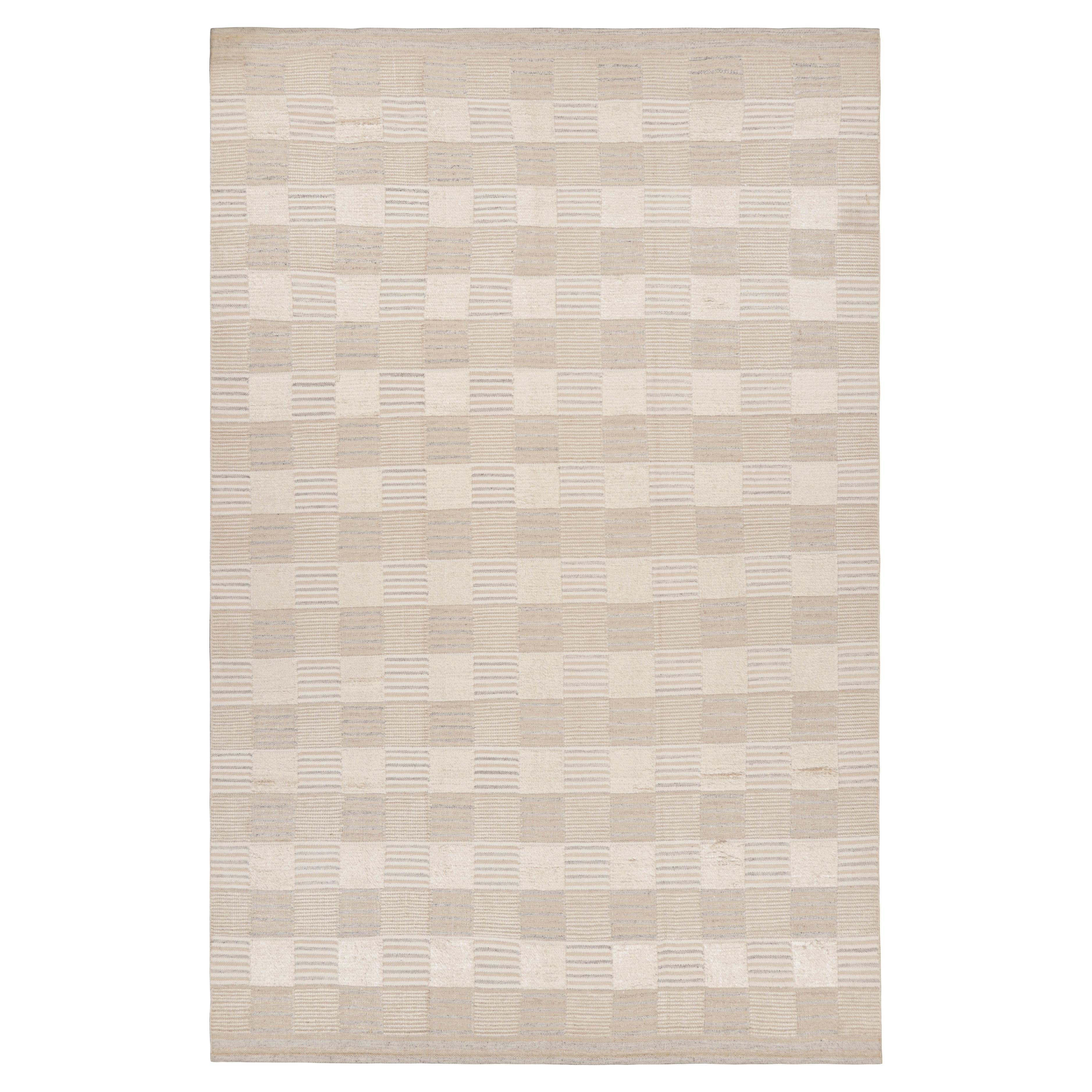 Oversized Rug & Kilim’s Scandinavian Style Rug in Beige with Geometric Patterns