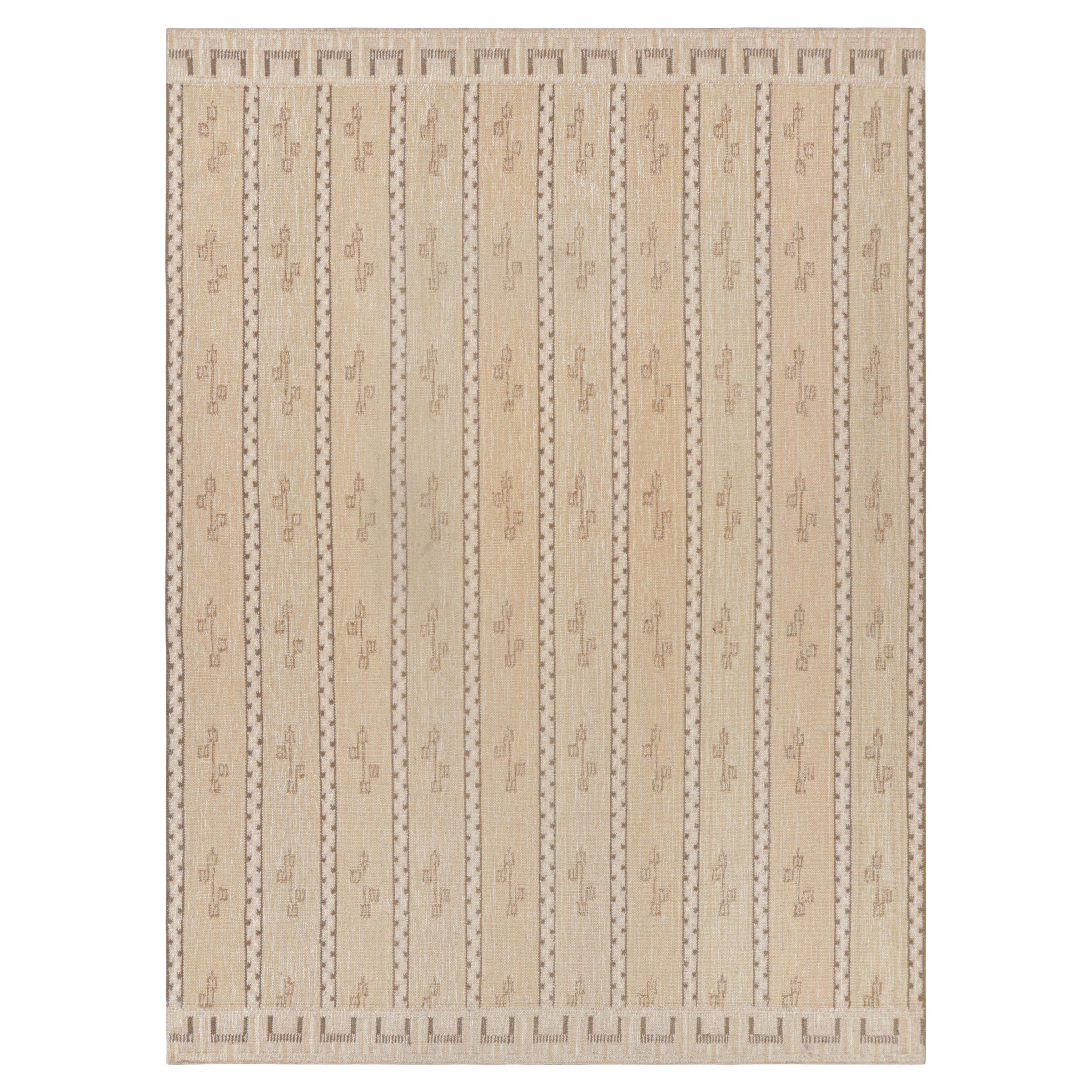 Oversized Rug & Kilim's Scandinavian Style Rug in Beige with Geometric Patterns For Sale