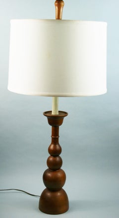 Oversized  Scandinavian  Designer  Turned Walnut Wood Lamps a Pair 1960's