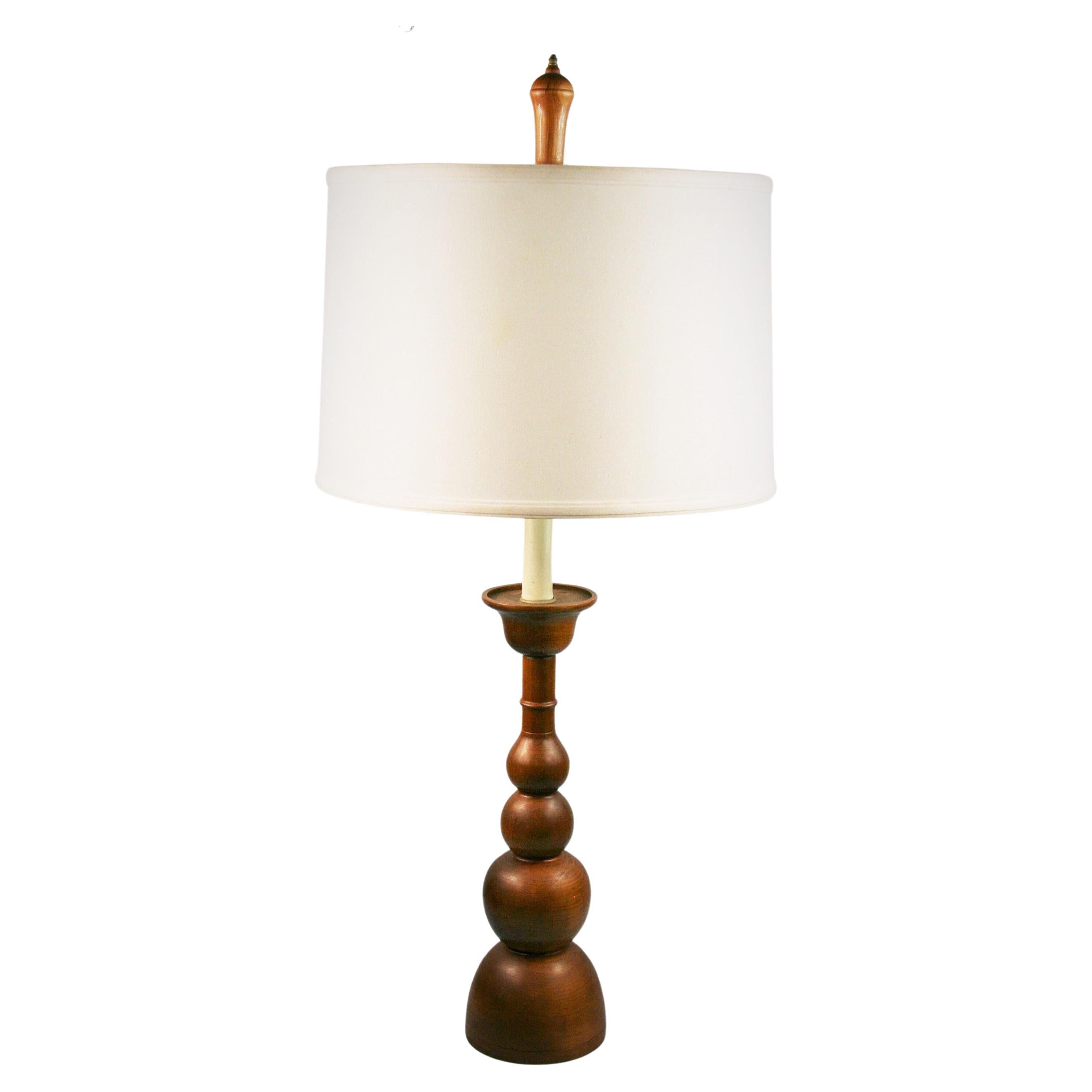 Oversized  Scandinavian  Designer  Turned Walnut Wood Lamps a Pair 1960's For Sale