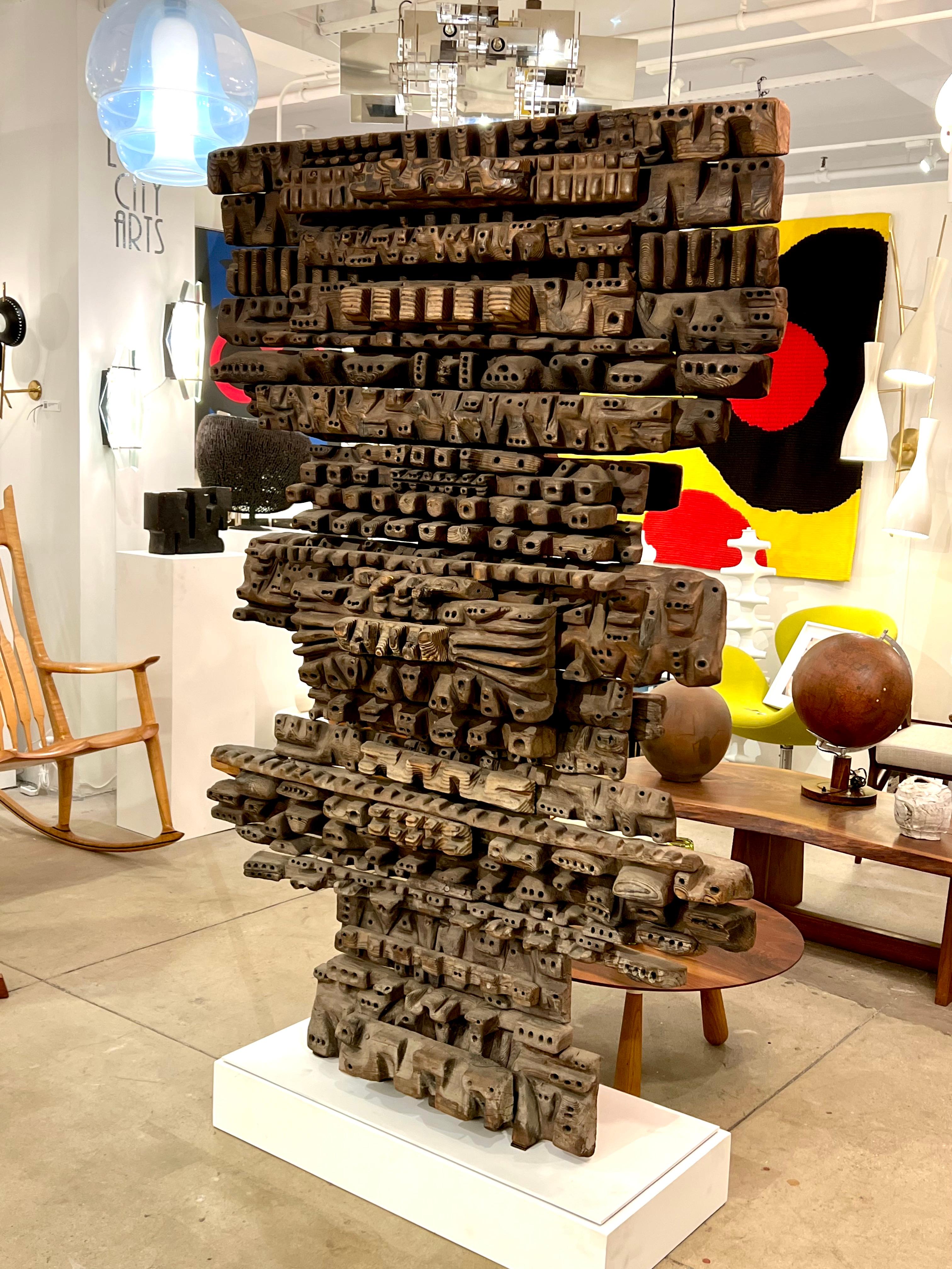 Oversized abstract scorched wood artwork by Argentinian sculptor Hugo Rodriguez. Argentina, 1960's