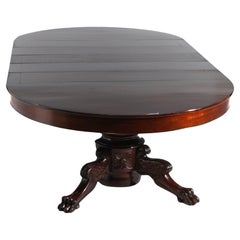 Oversized Second Empire Neoclassical Carved Mahogany Dining Table & Five Leaves