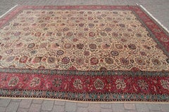 Oversized Signed Persian Tabriz Rug 340×498 cm Beige Floral 55 Handmade 11x17