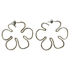 Oversized Silver Flower Earrings by Chanel