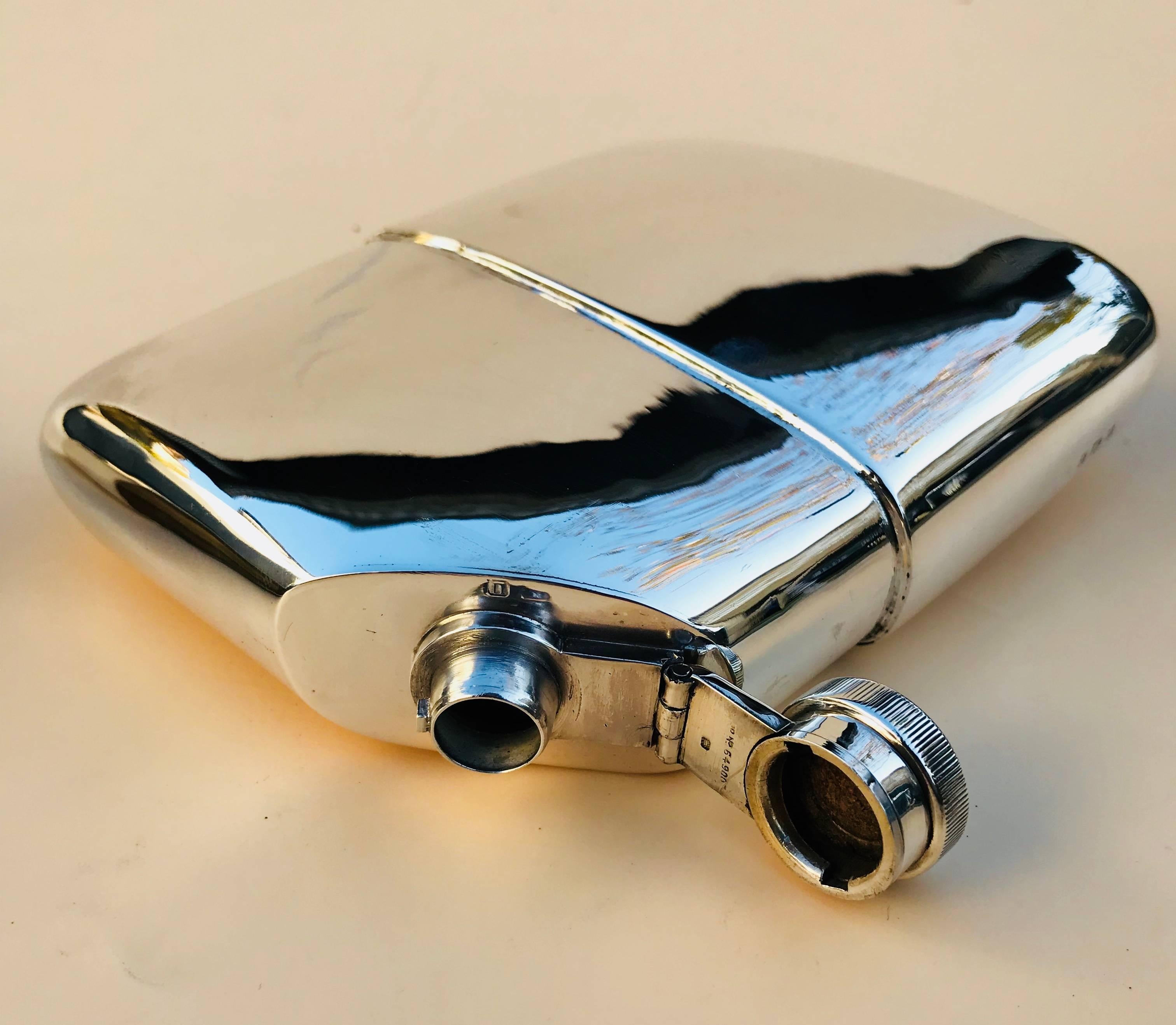 Art Deco Oversized Silver Hall Marked Hip Flask and Cup, Date 1919