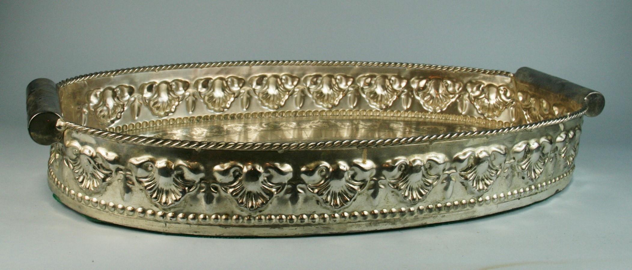 Mid-20th Century Oversized English  Silver Plated High Bordered Gallery Barware Tray