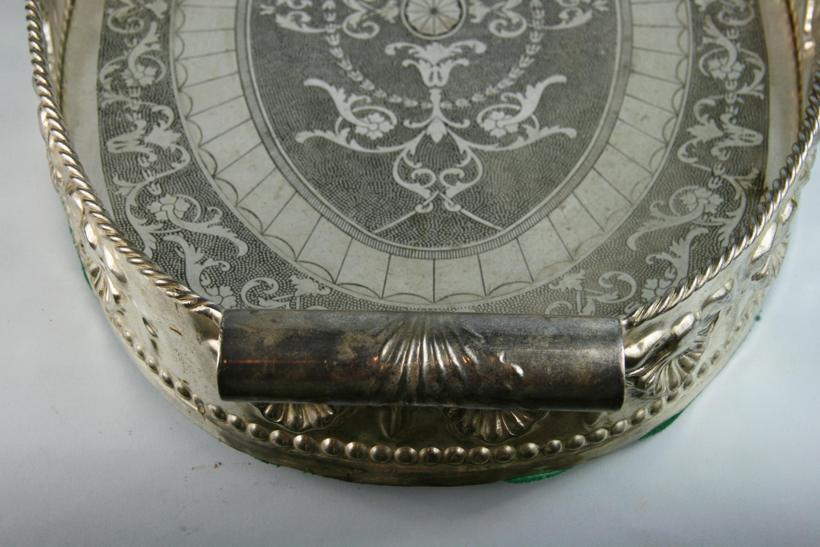 Oversized English  Silver Plated High Bordered Gallery Barware Tray 2