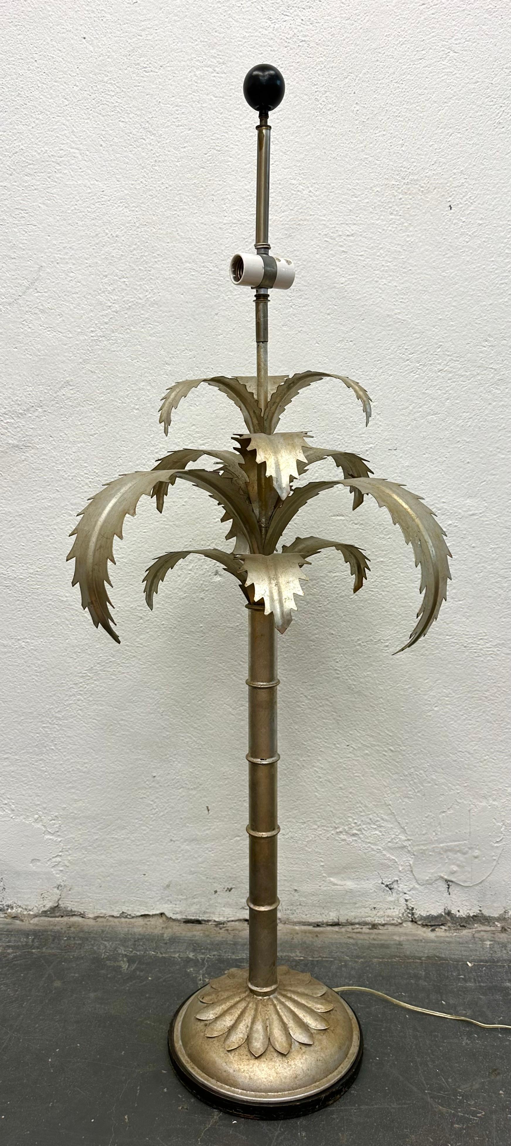 American Oversized Silvered Palm Tree Tole Lamp For Sale