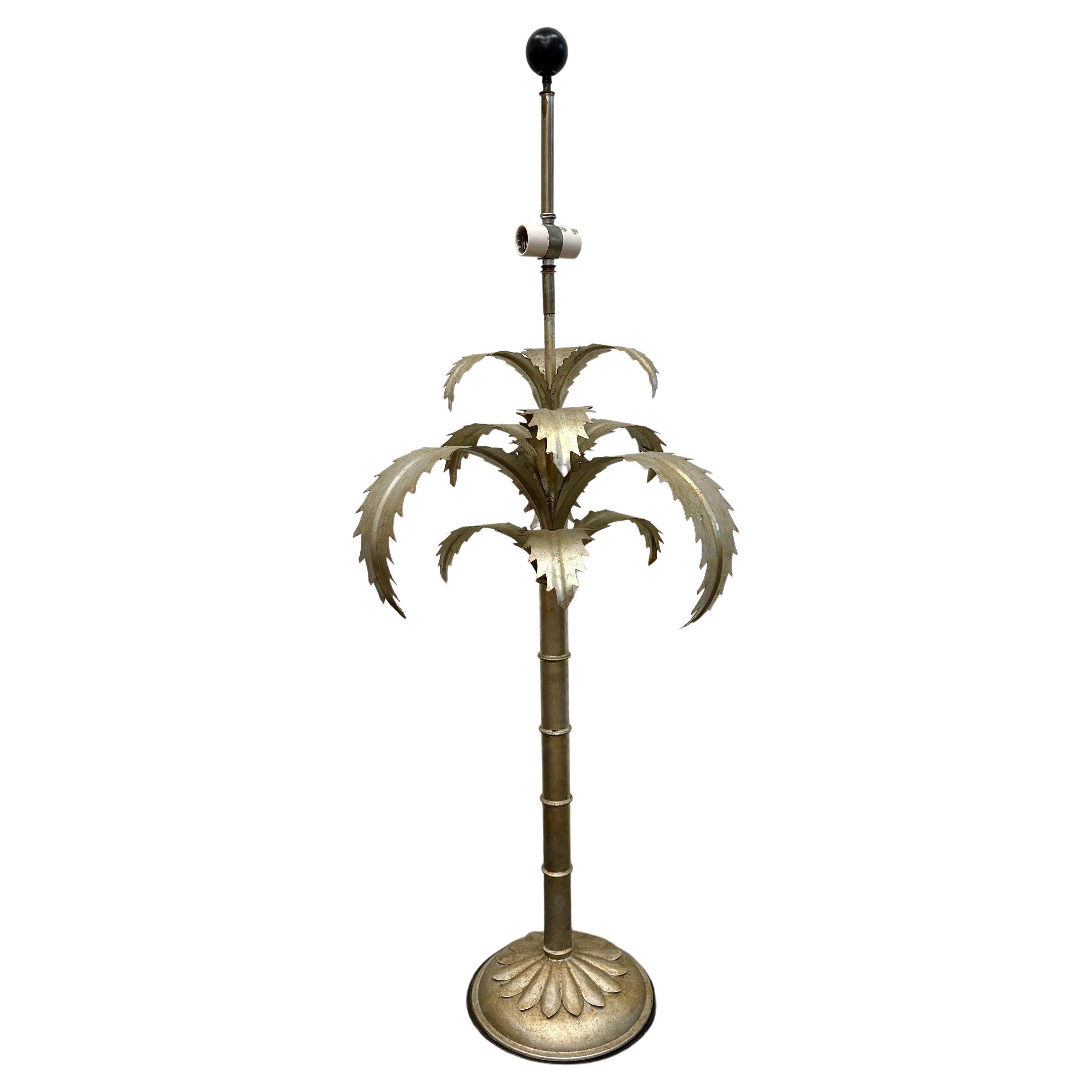 Oversized Silvered Palm Tree Tole Lamp For Sale