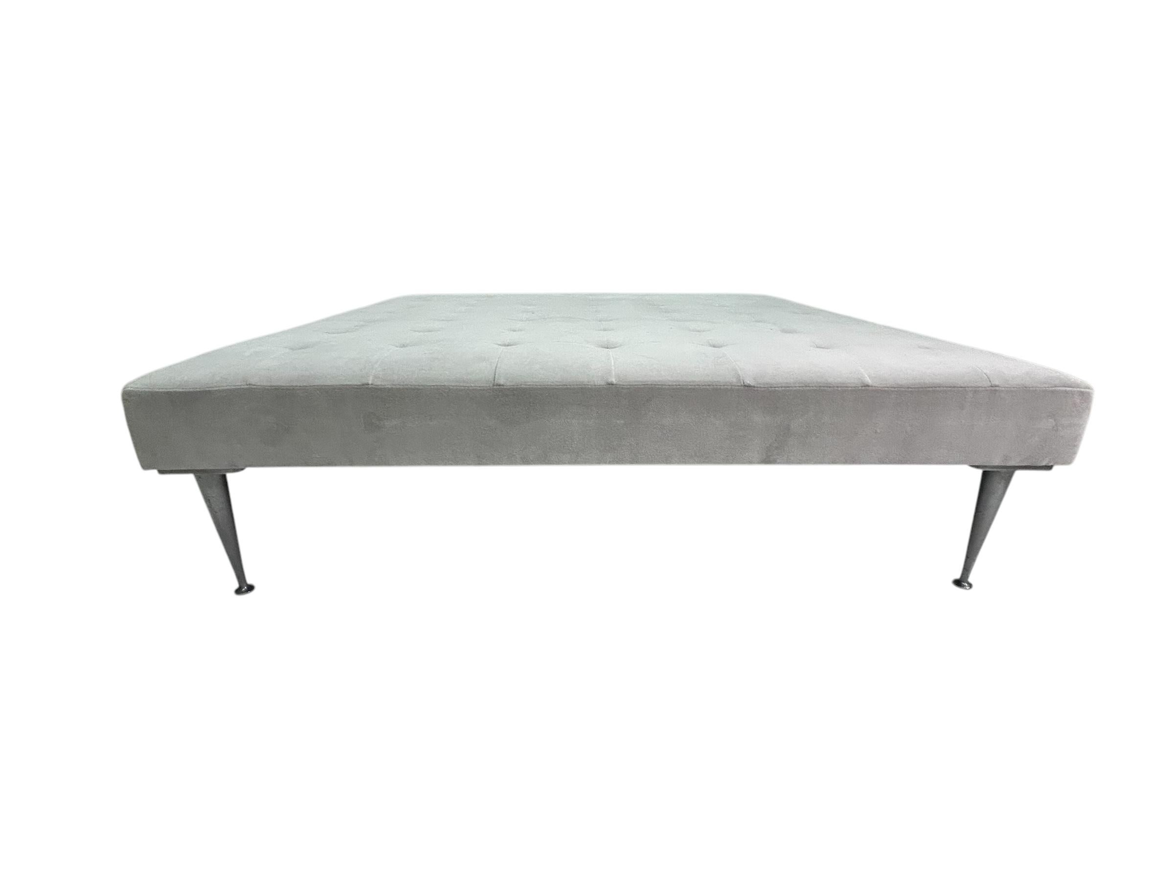 Americano Oversized Square Tufted Ottoman in Light Grey Velvet with Solid Cast Steel Legs in vendita