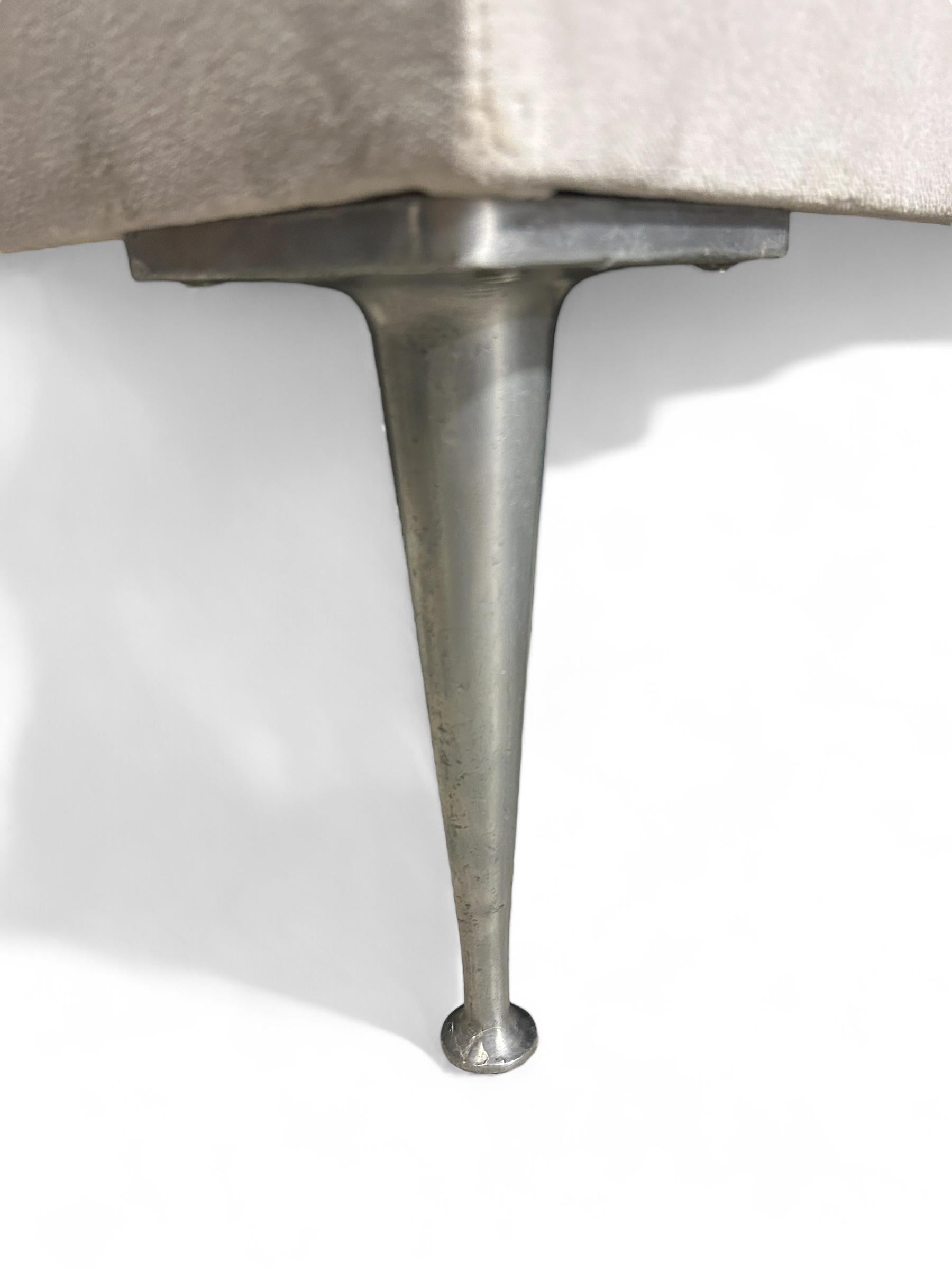 Oversized Square Tufted Ottoman in Light Grey Velvet with Solid Cast Steel Legs in vendita 1