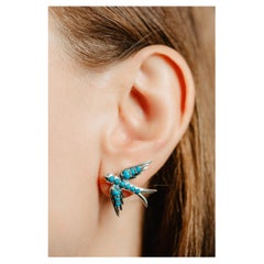 Oversized Sterling Silver Swallow Bird Earrings, Turquoise Swallow Earrings