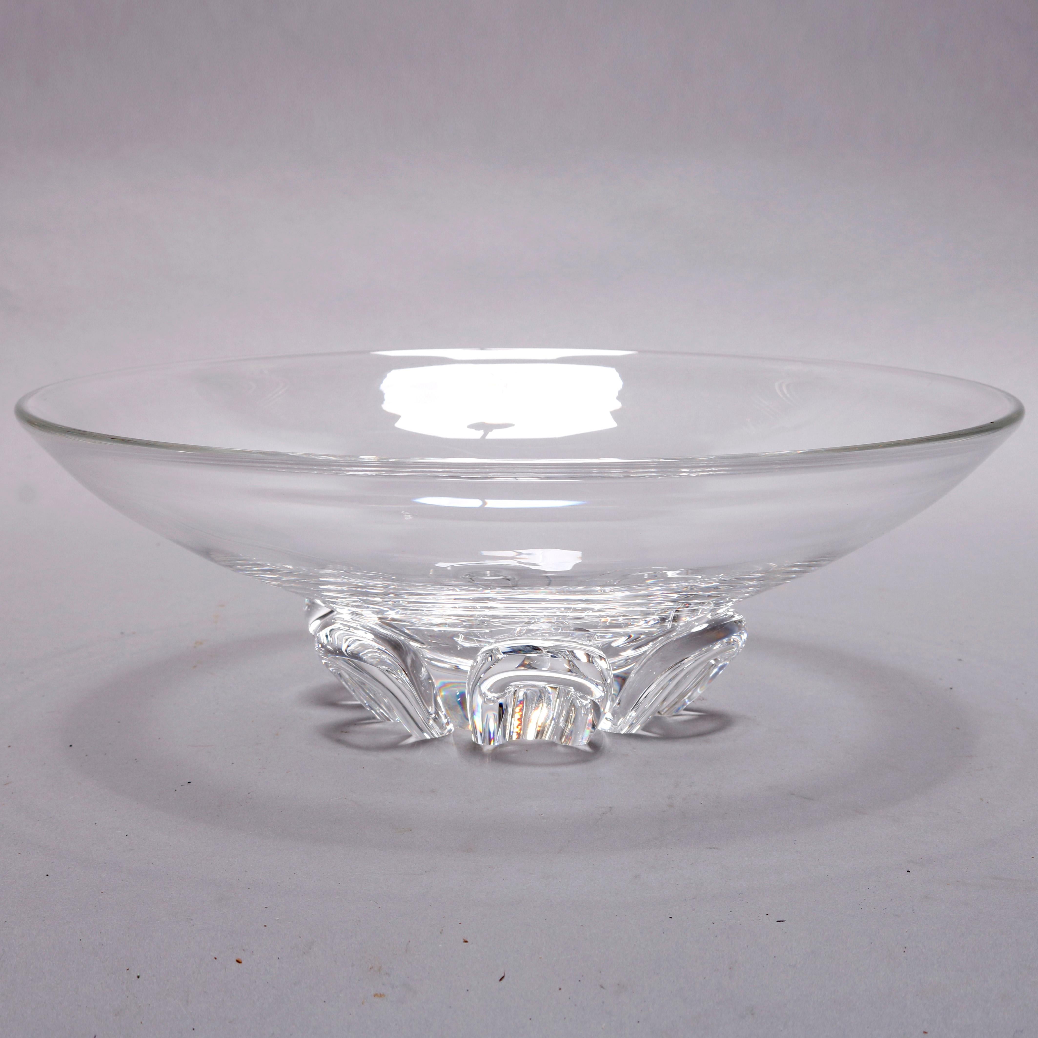 An oversized crystal center bowl by Steuben Glass Works offers low form with applied elements surrounding base, signed as photographed, 20th century

***DELIVERY NOTICE – Due to COVID-19 we are employing NO-CONTACT PRACTICES in the transfer of