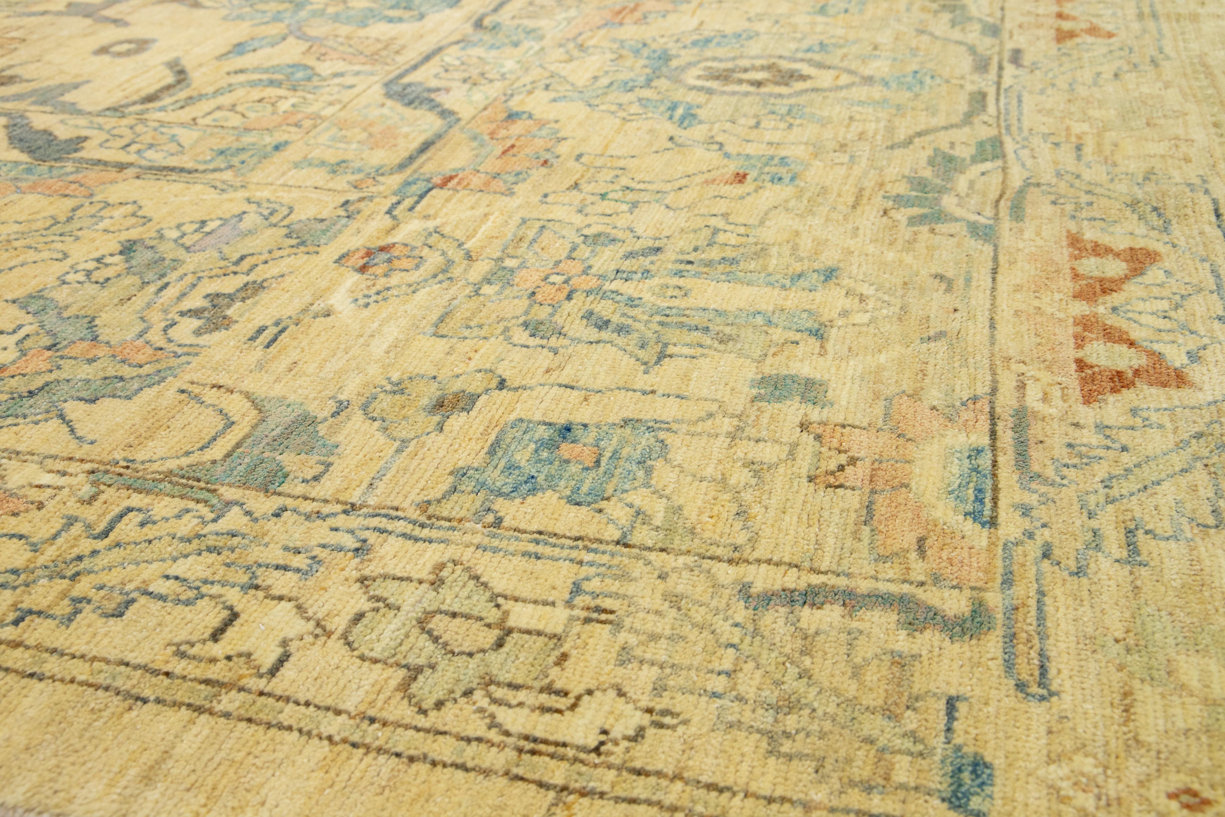Moderner Sultanabad-Wollteppich in Beige in Übergröße mit Allover-Design (Wolle) im Angebot