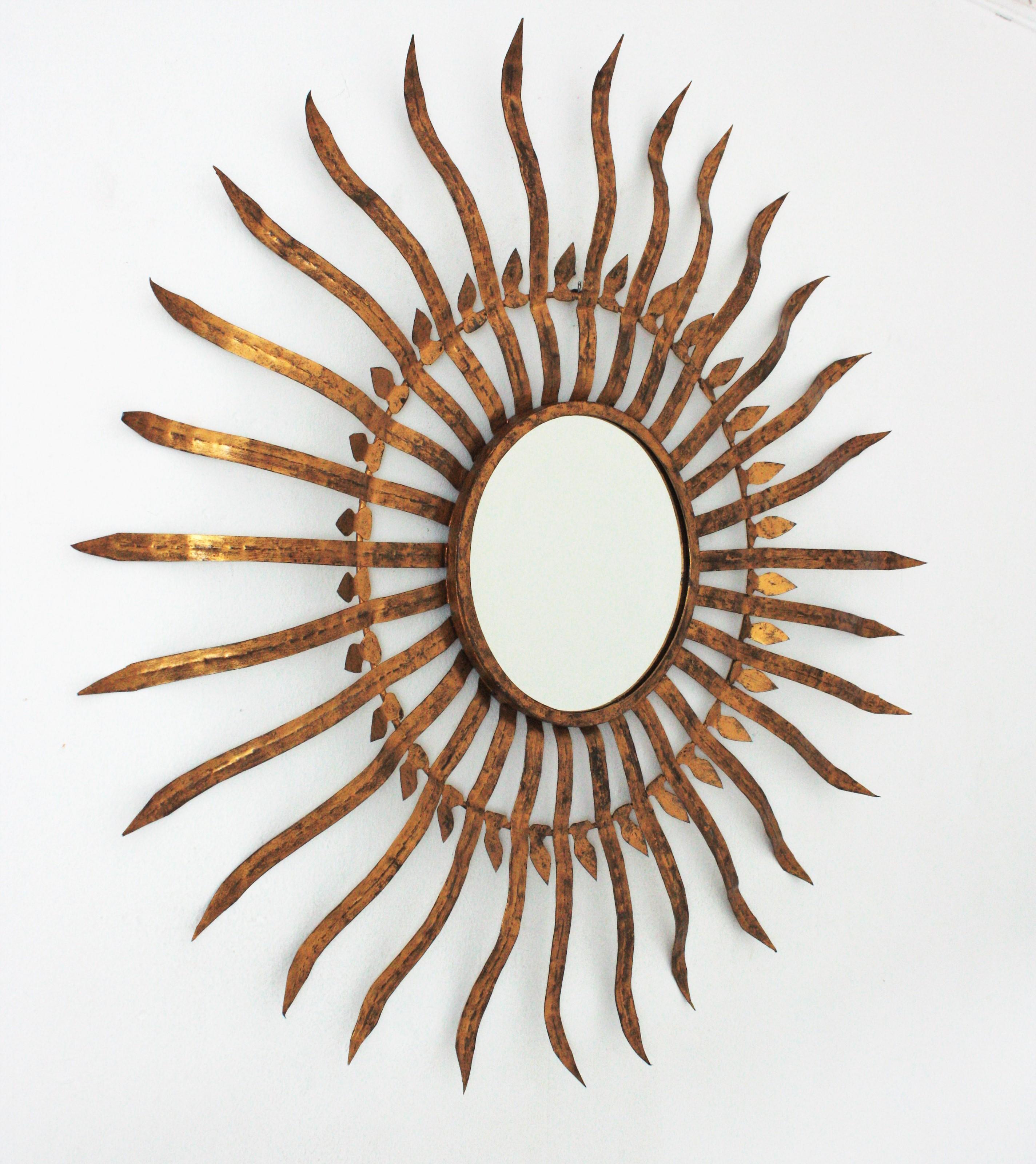 Oversized Sunburst Convex Mirror in Gilt Iron 3