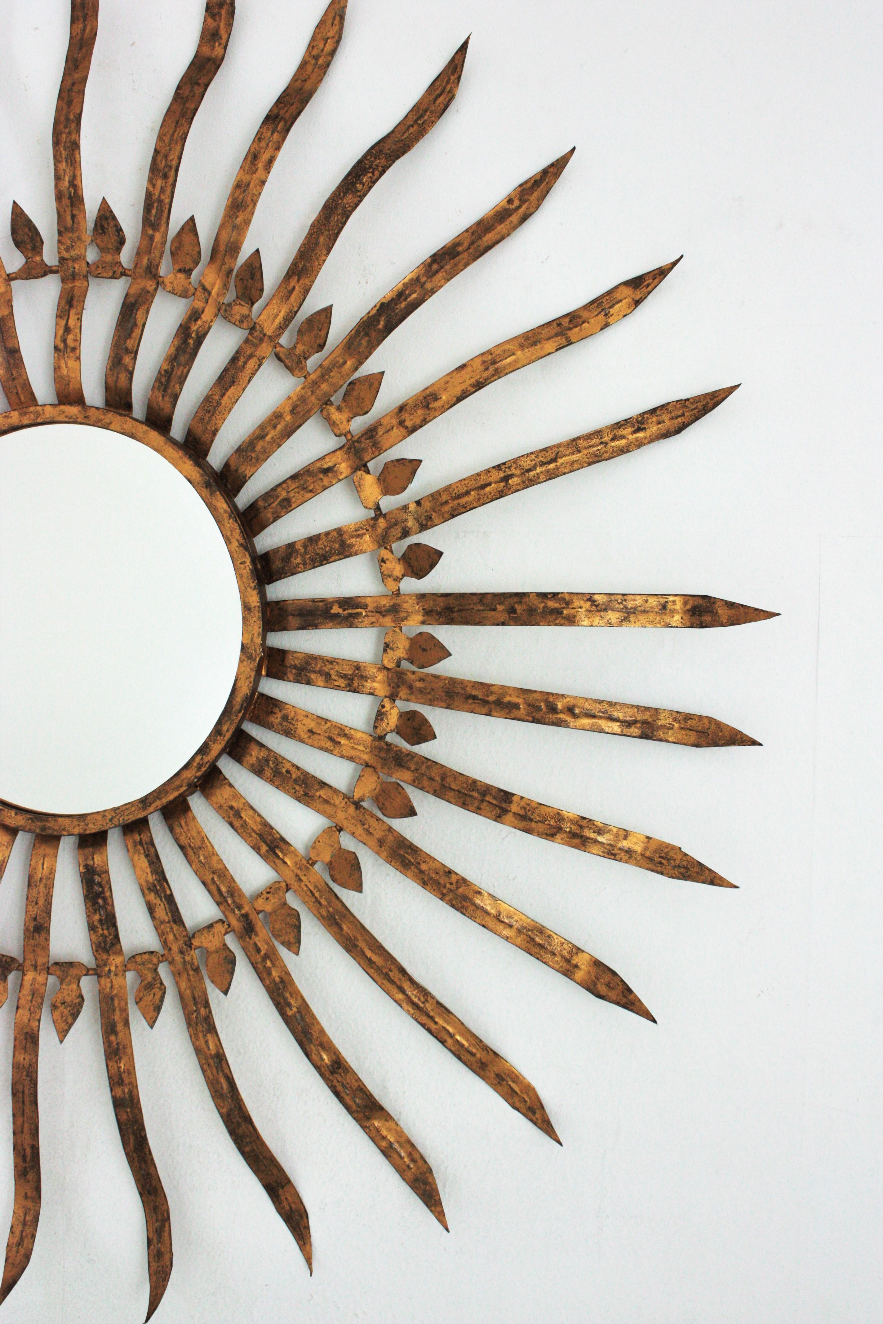 Metal Oversized Sunburst Convex Mirror in Gilt Iron