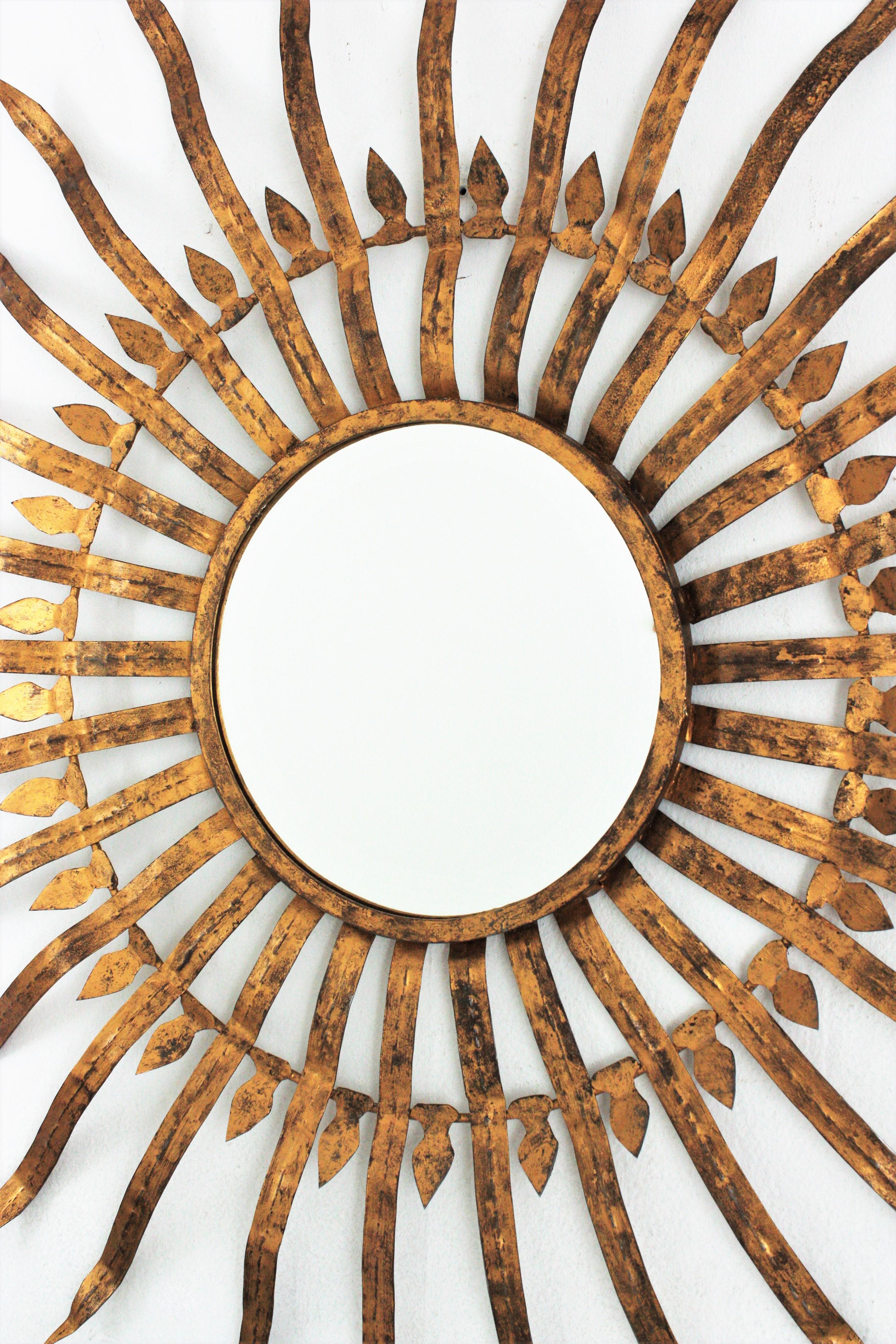 Oversized Sunburst Convex Mirror in Gilt Iron 1