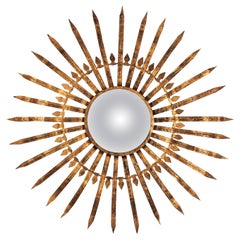 Oversized Sunburst Convex Mirror in Gilt Iron