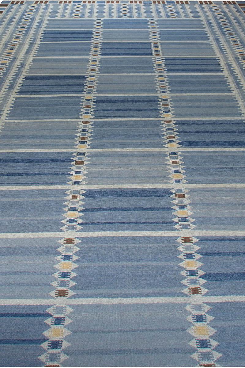 Scandinavian Modern Oversized Swedish Design Blue, Brown and Yellow Flat-Weave