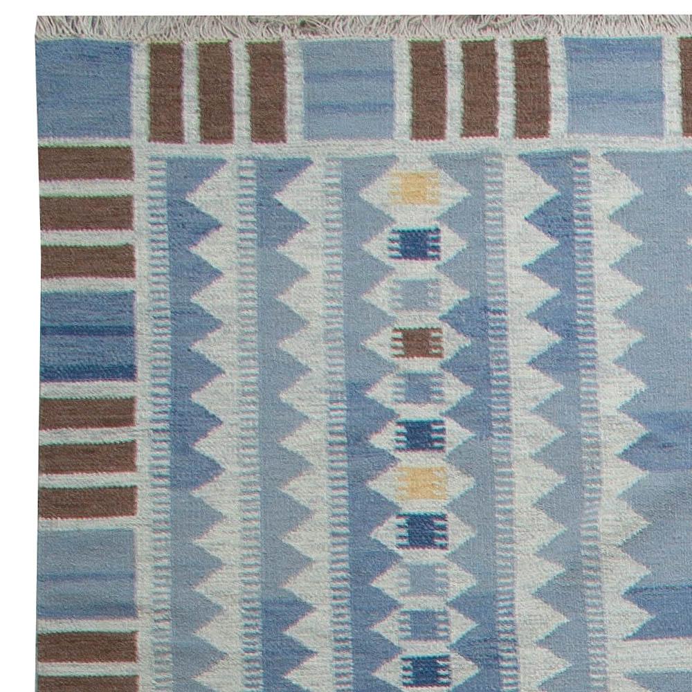 Indian Oversized Swedish Design Blue, Brown and Yellow Flat-Weave