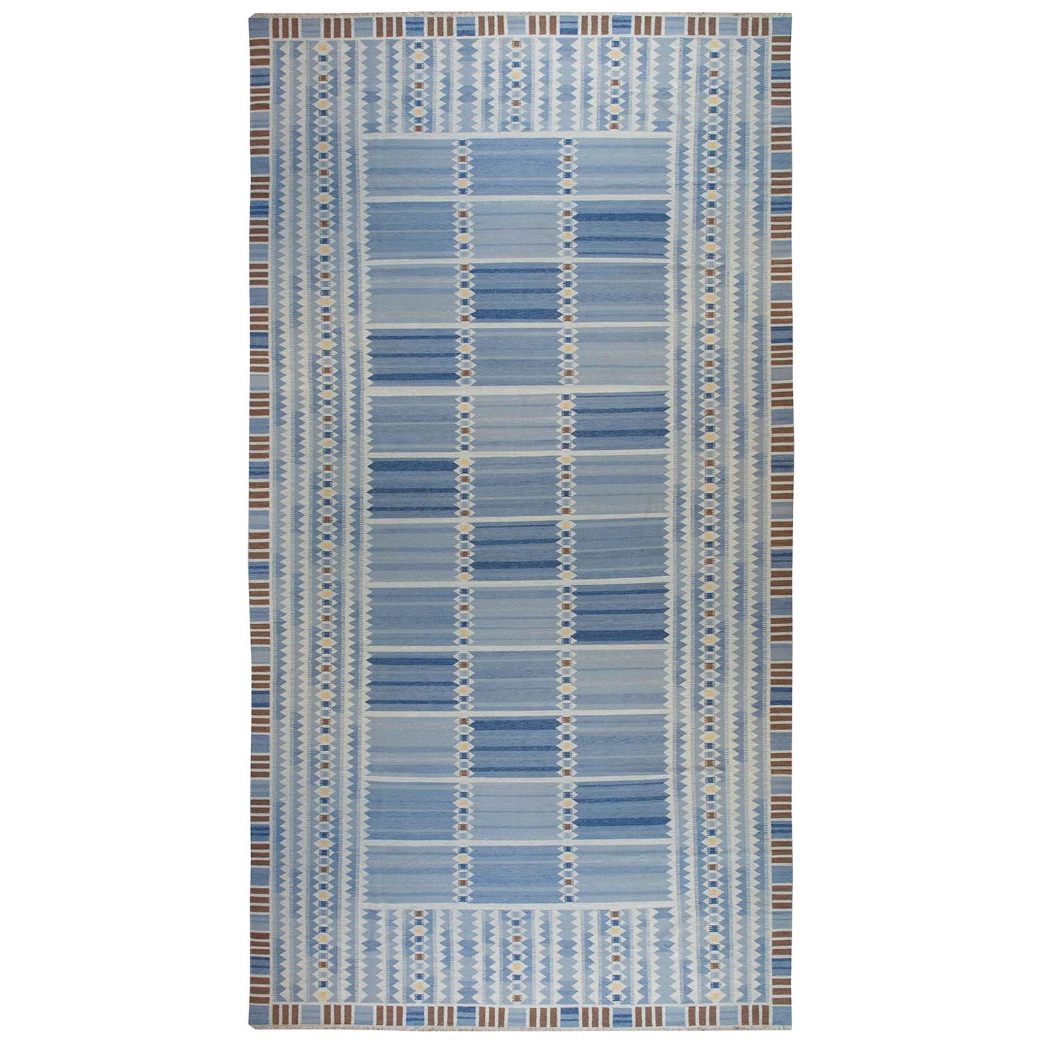 Oversized Swedish Design Blue, Brown and Yellow Flat-Weave