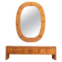 Oversized Swedish Hallway Bench and Mirror in Pine, by Glasmäster Markaryd