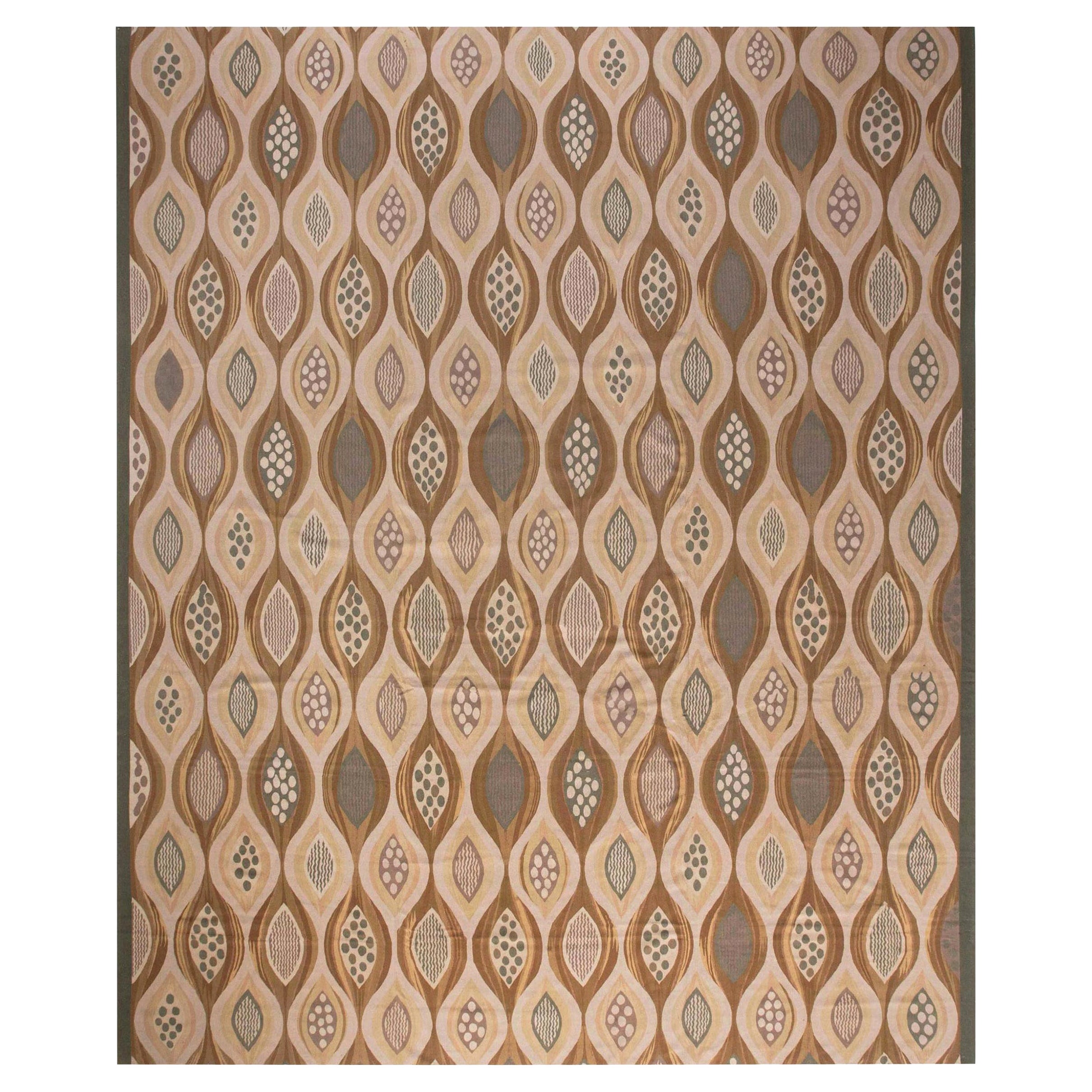 Oversized Swedish Inspired Beige and Green Wool Rug by Doris Leslie Blau