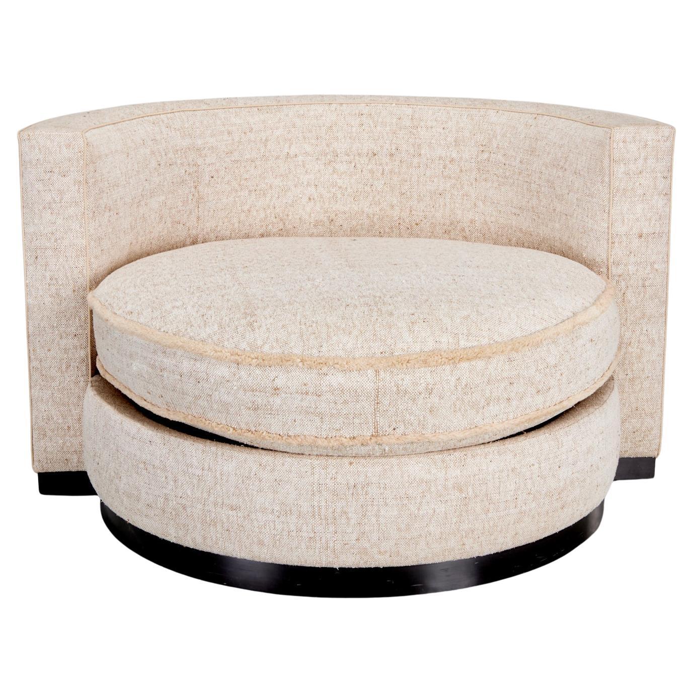 Oversized Swivel Lounge Chair in Oatmeal Chenille, Sourced by Alberto Pinto For Sale