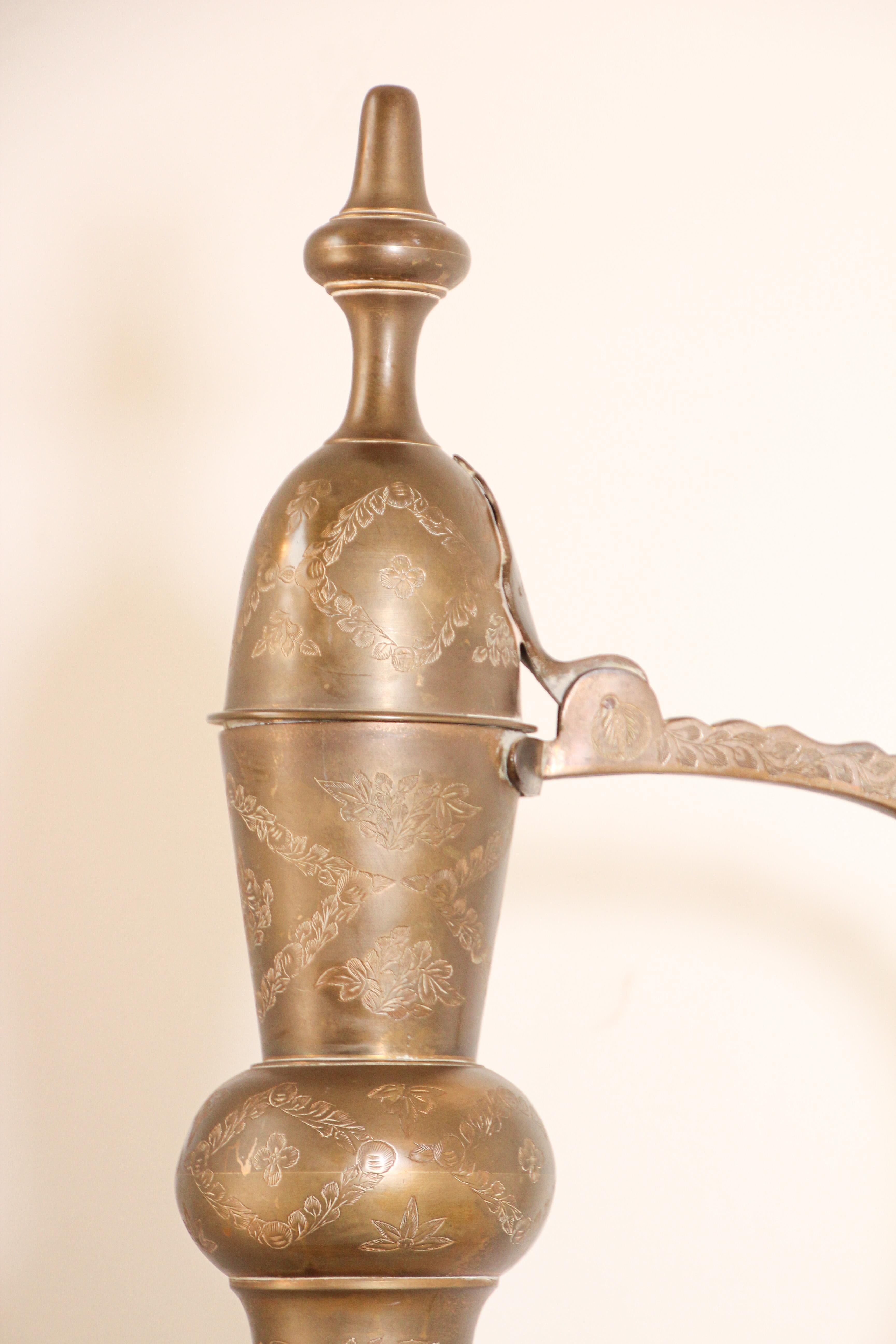 Oversized Tall Moorish Mughal Indian Brass Ewer For Sale 8