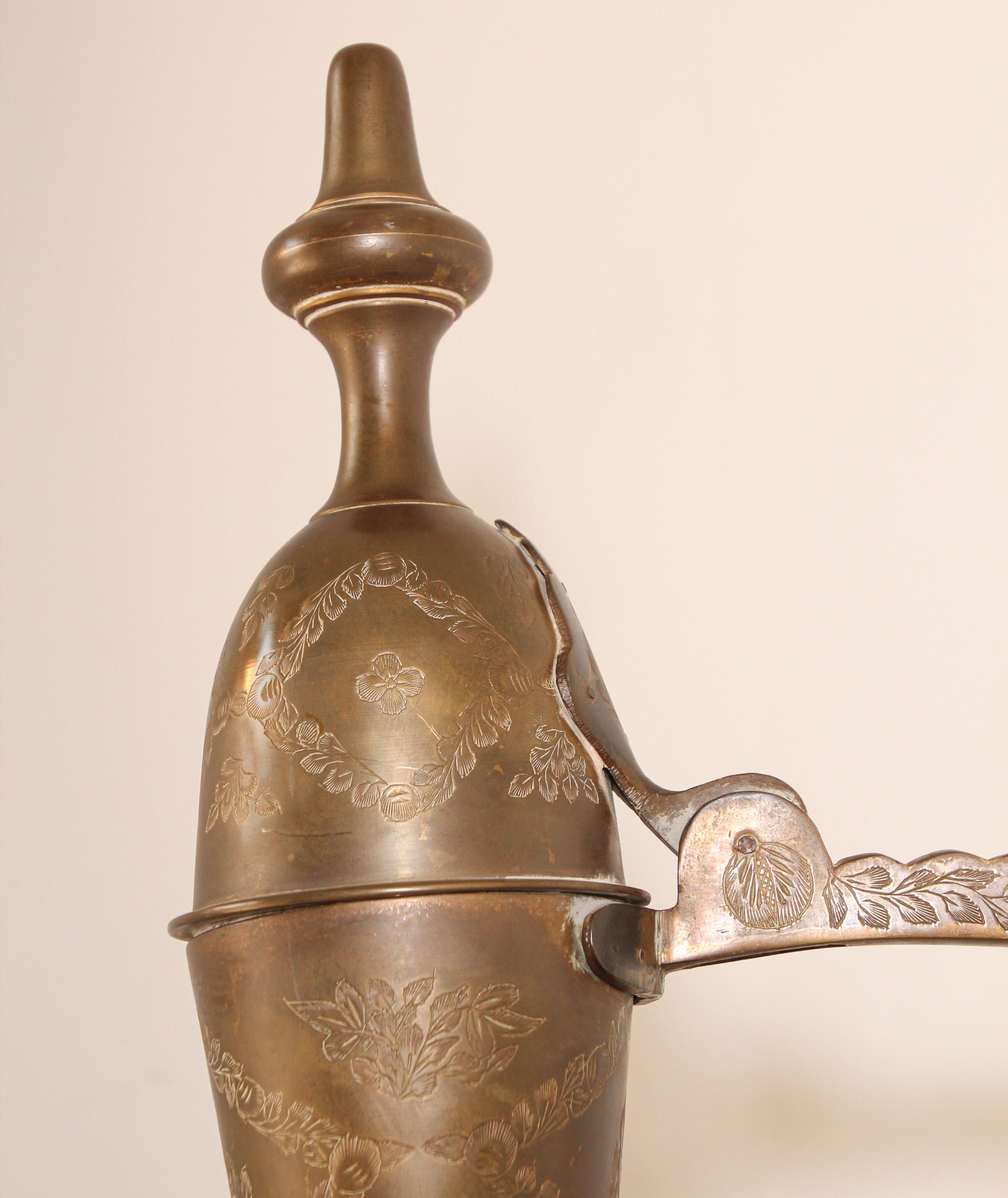 Oversized Tall Moorish Mughal Indian Brass Ewer For Sale 10