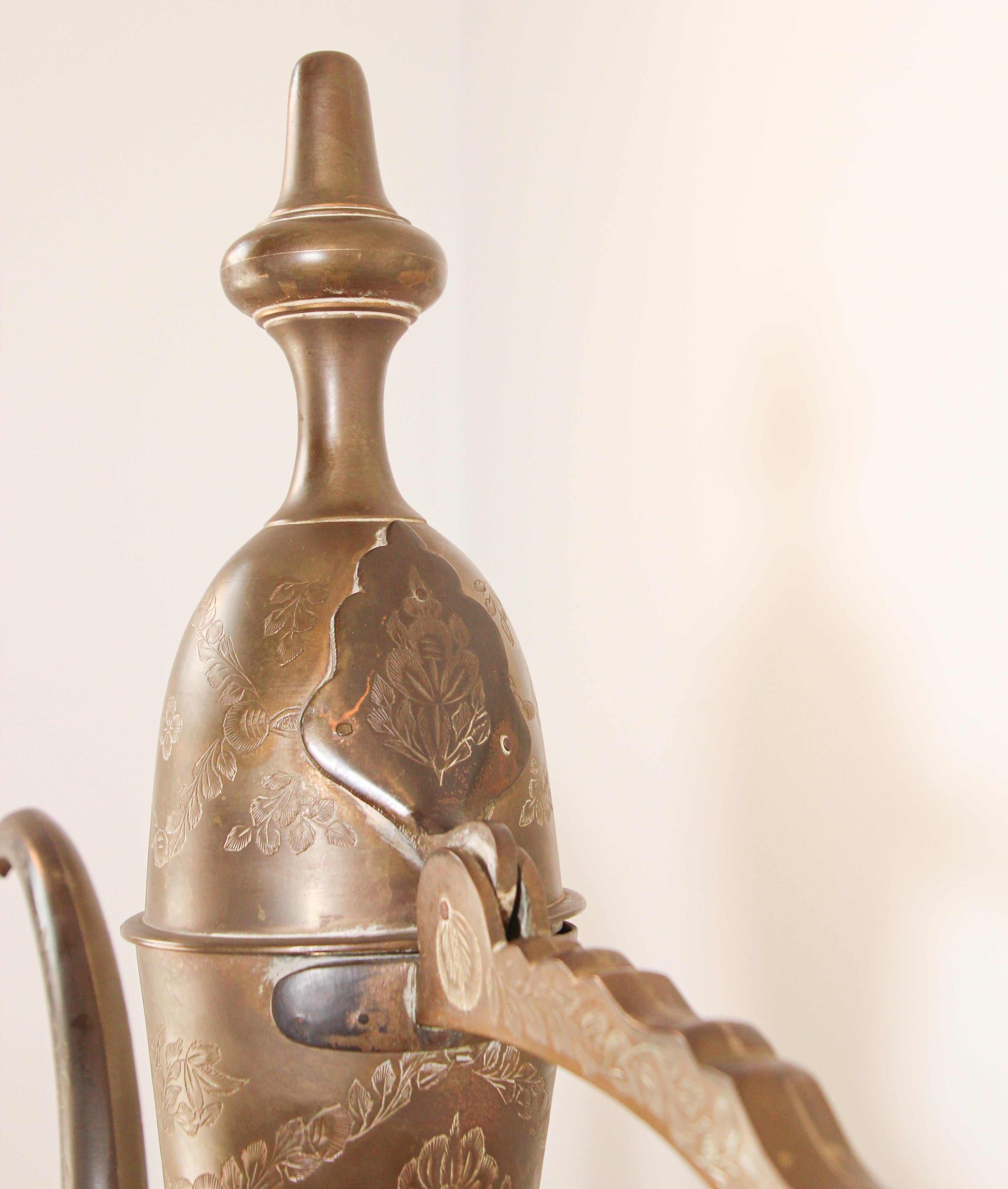 Hand-Crafted Oversized Tall Moorish Mughal Indian Brass Ewer For Sale