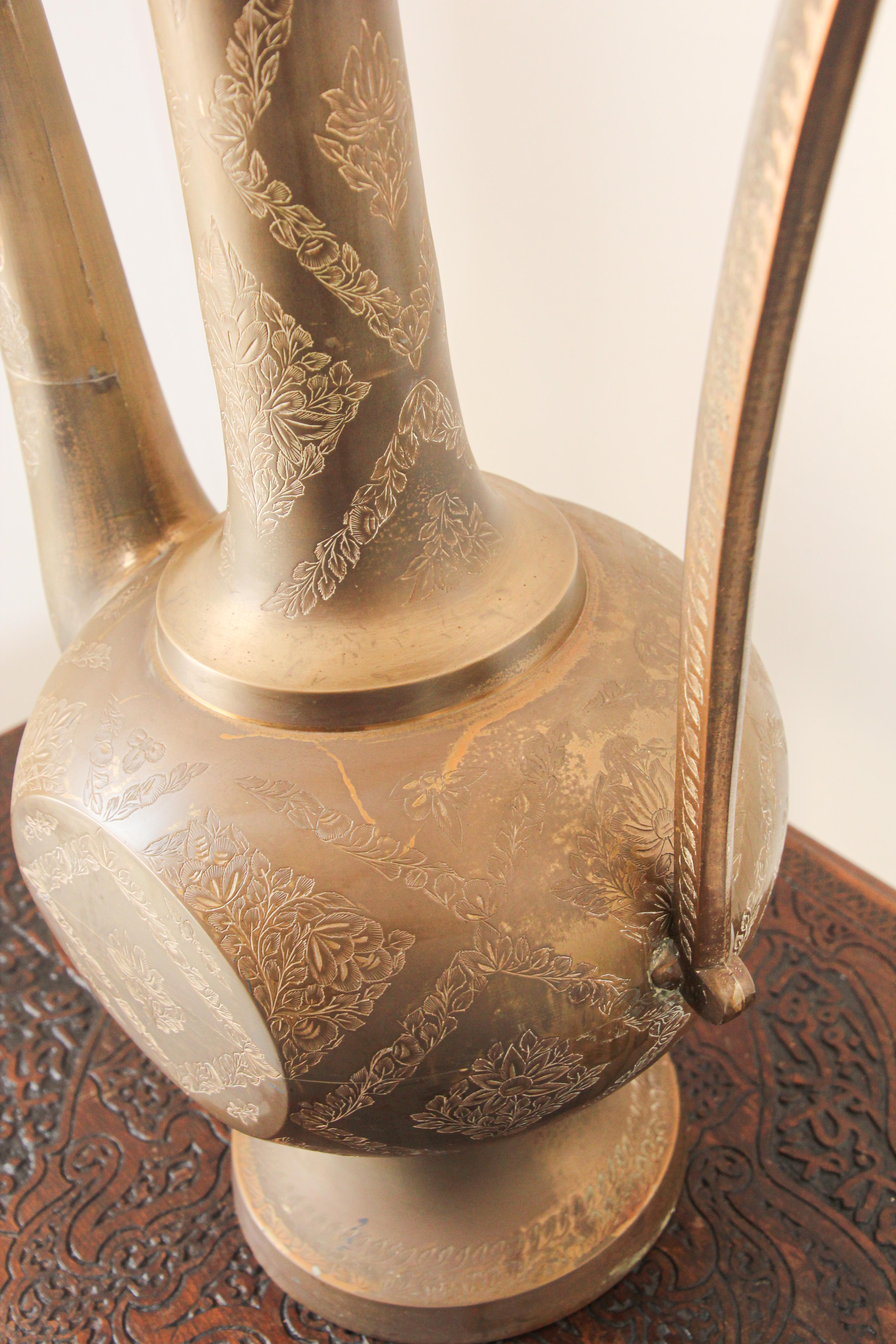 20th Century Oversized Tall Moorish Mughal Indian Brass Ewer For Sale