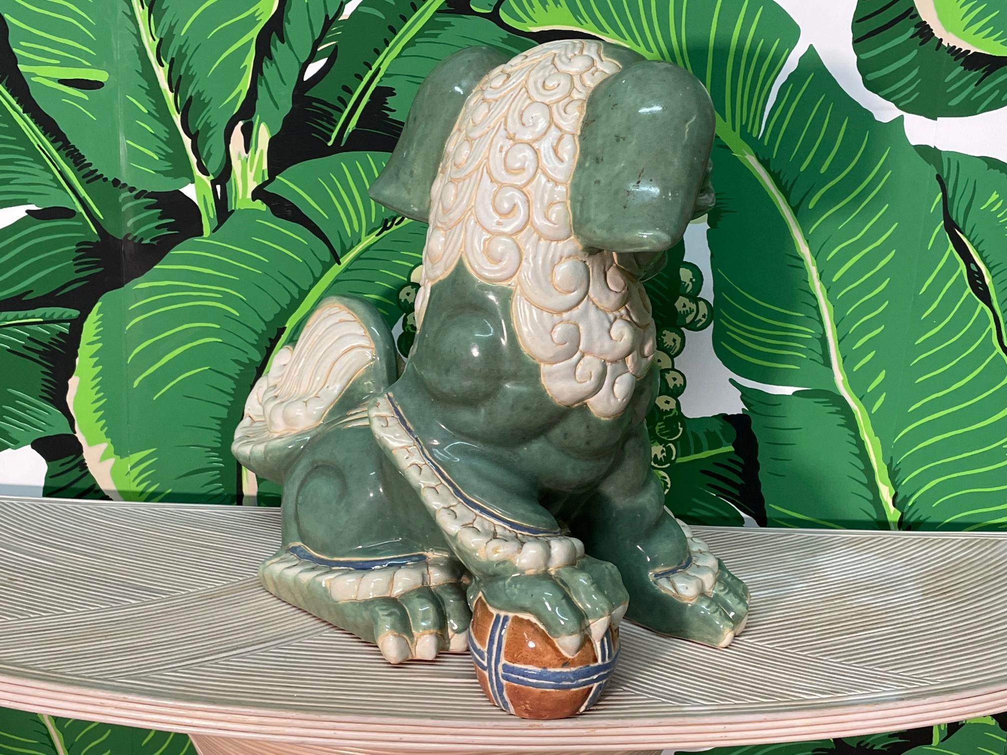 Oversized Terracotta Foo Dog Statue In Good Condition For Sale In Jacksonville, FL