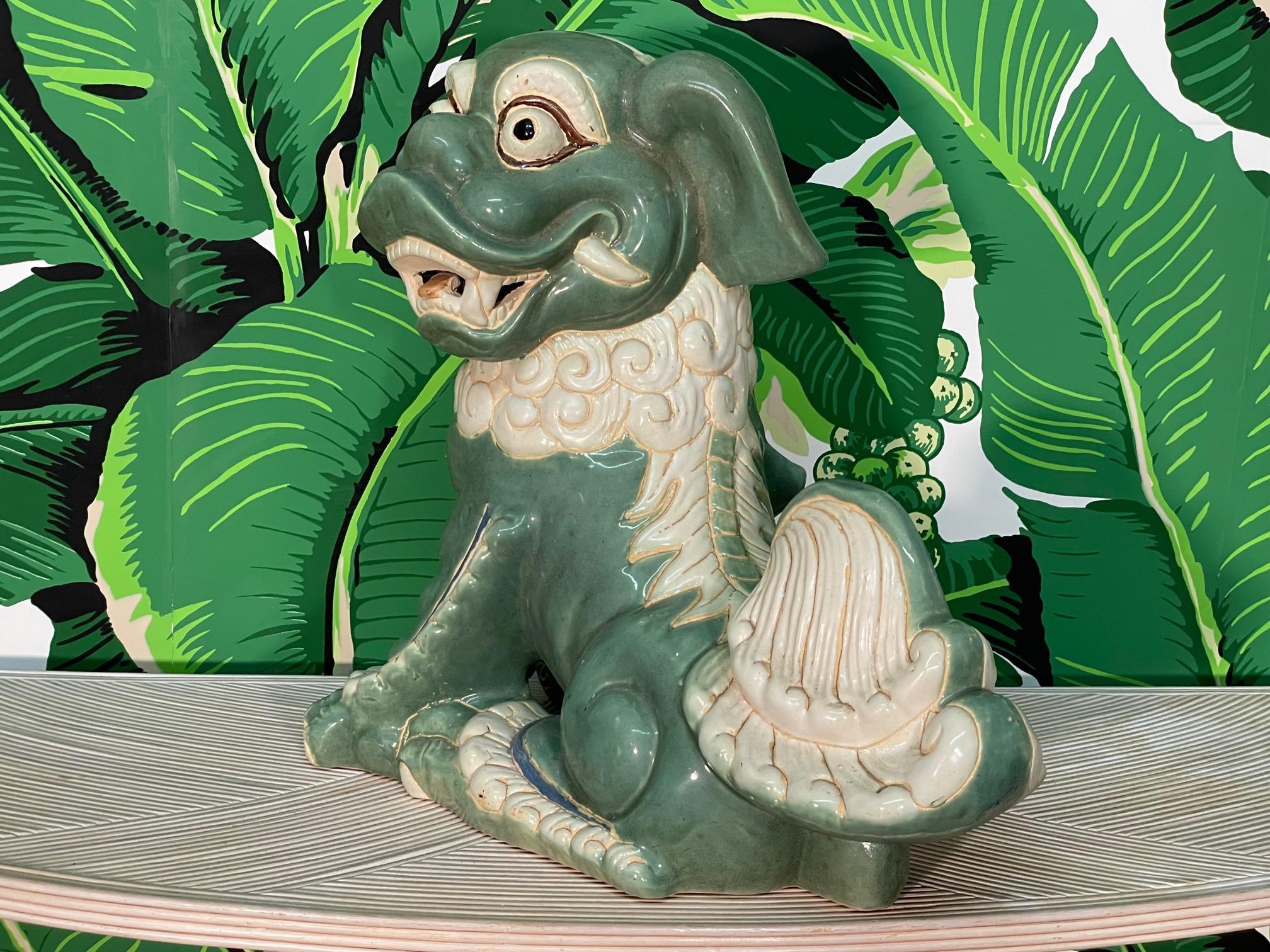 20th Century Oversized Terracotta Foo Dog Statue For Sale