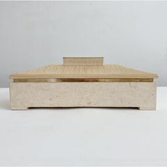 Übergroße Pagodenschachtel aus Messing und Rattan mit Mosaik aus den 1980er Jahren von Maitland Smith