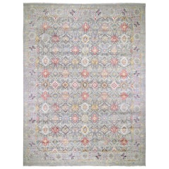 Oversized the Sunset Rosettes Wool and Pure Silk Hand Knotted Oriental Rug