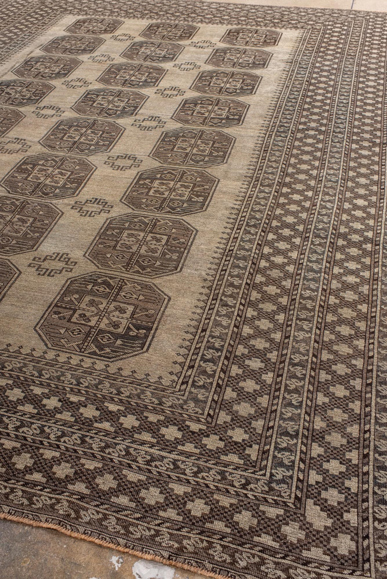 Hand-Knotted Oversized Traditional Afghan Rug in Taupe and Espresso For Sale